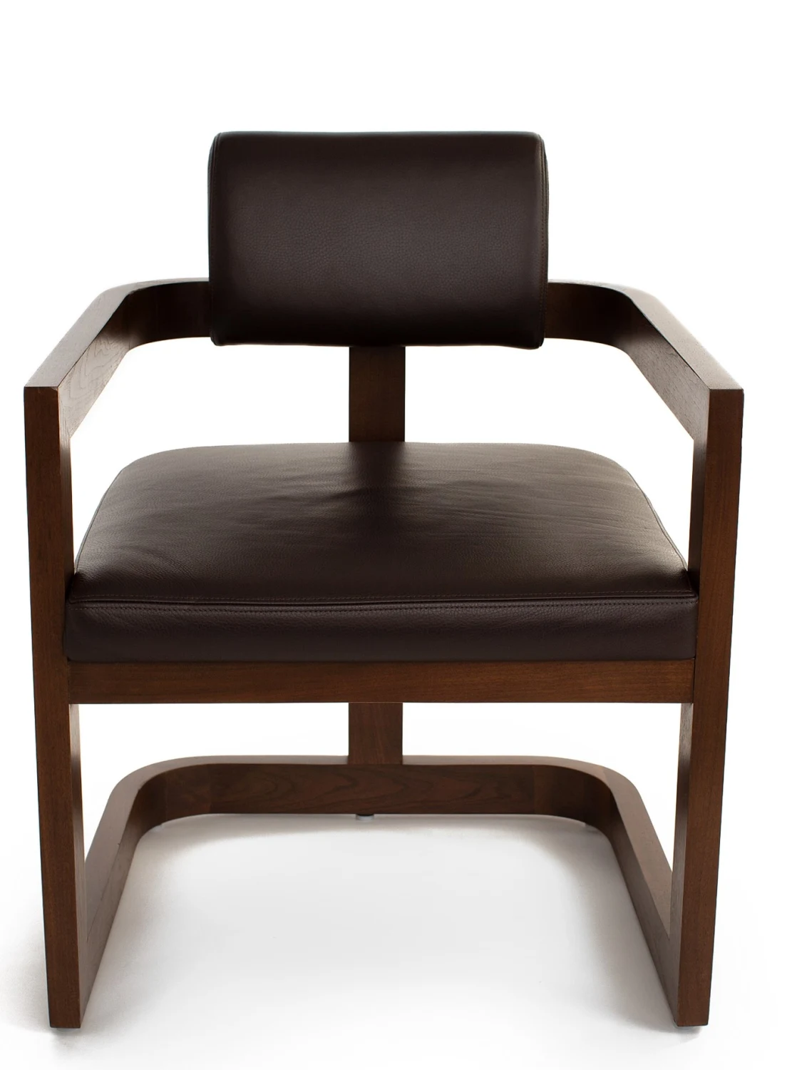 DINING CHAIR, DARK, FRONT, WOOD, LEATHER, CURVED