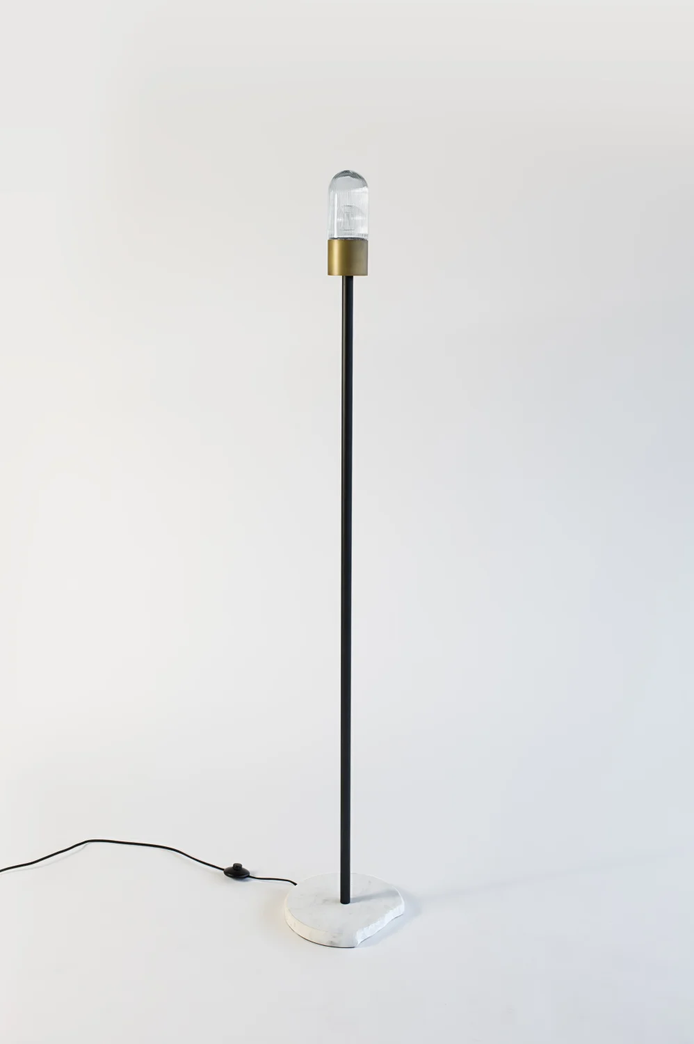 FLOOR LAMP, GLOW, STONE, BRASS, RIBBED