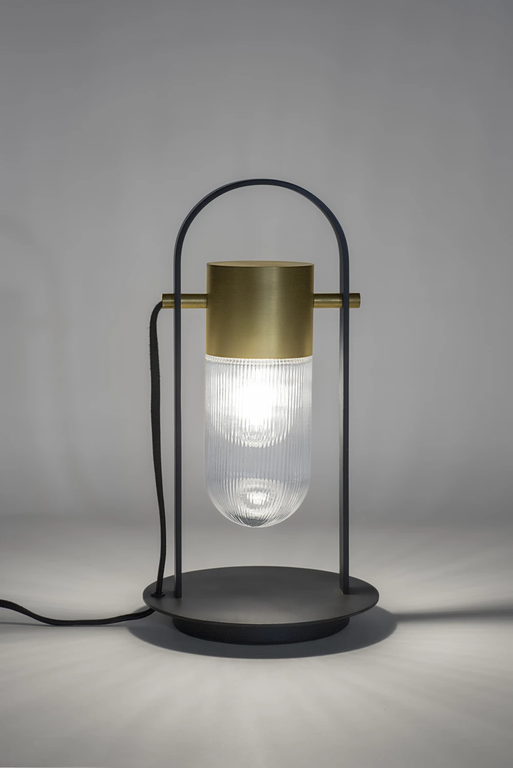 TABLE LAMP, BRASS, RIBBED, GLOW, METAL, LANTERN