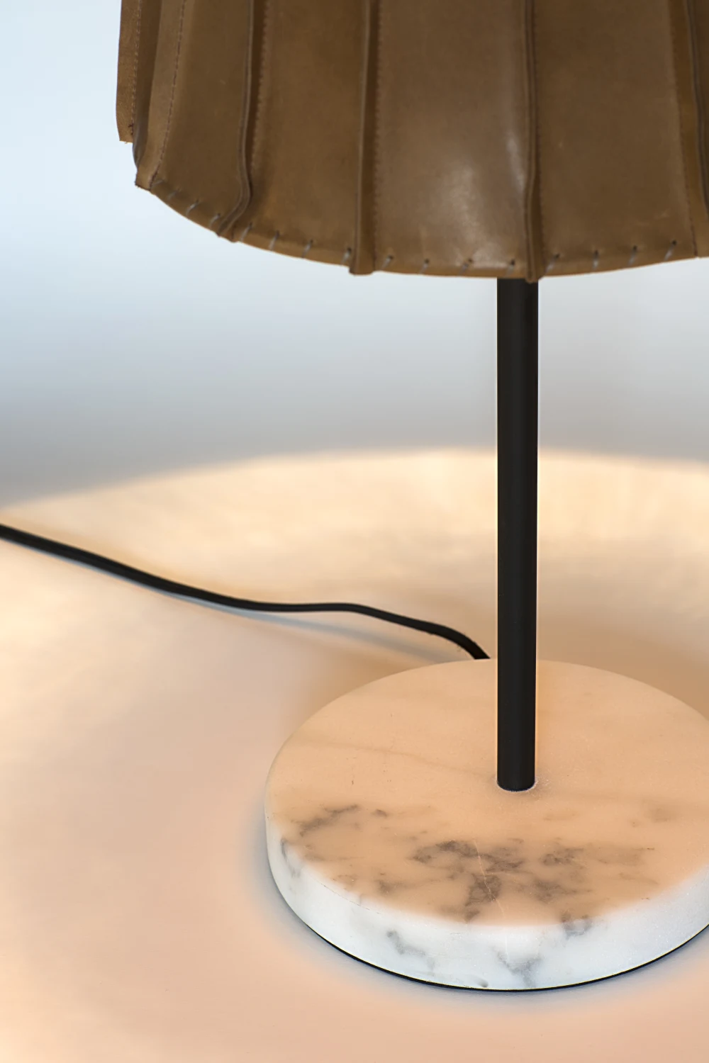 TABLE LAMP, LEATHER, SEAMS, STITCHING