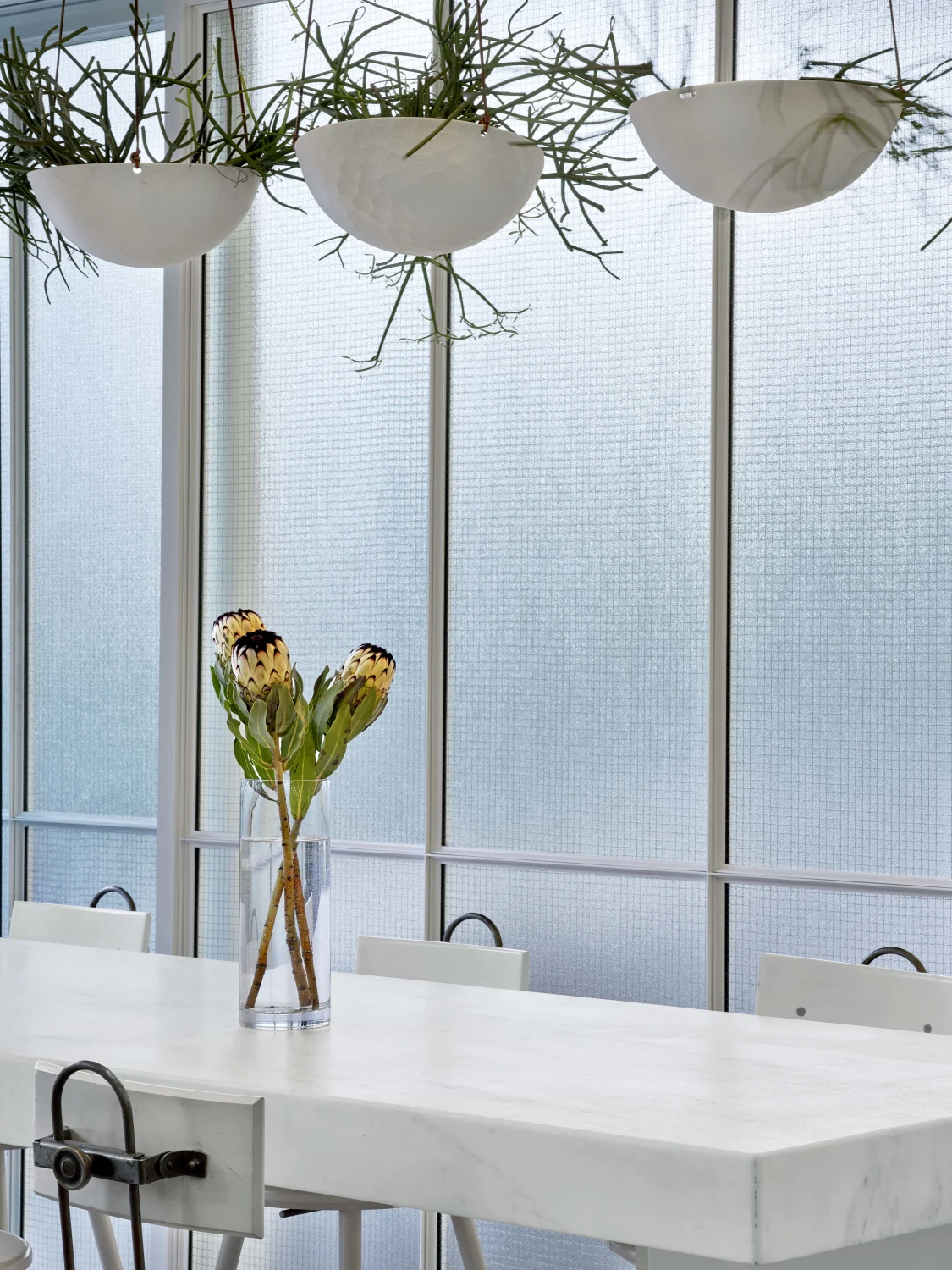 Table,  Chairs,  Vase,  Flowers,  Pendant , Plants , White ,Glass,  Minimalist ,Texture