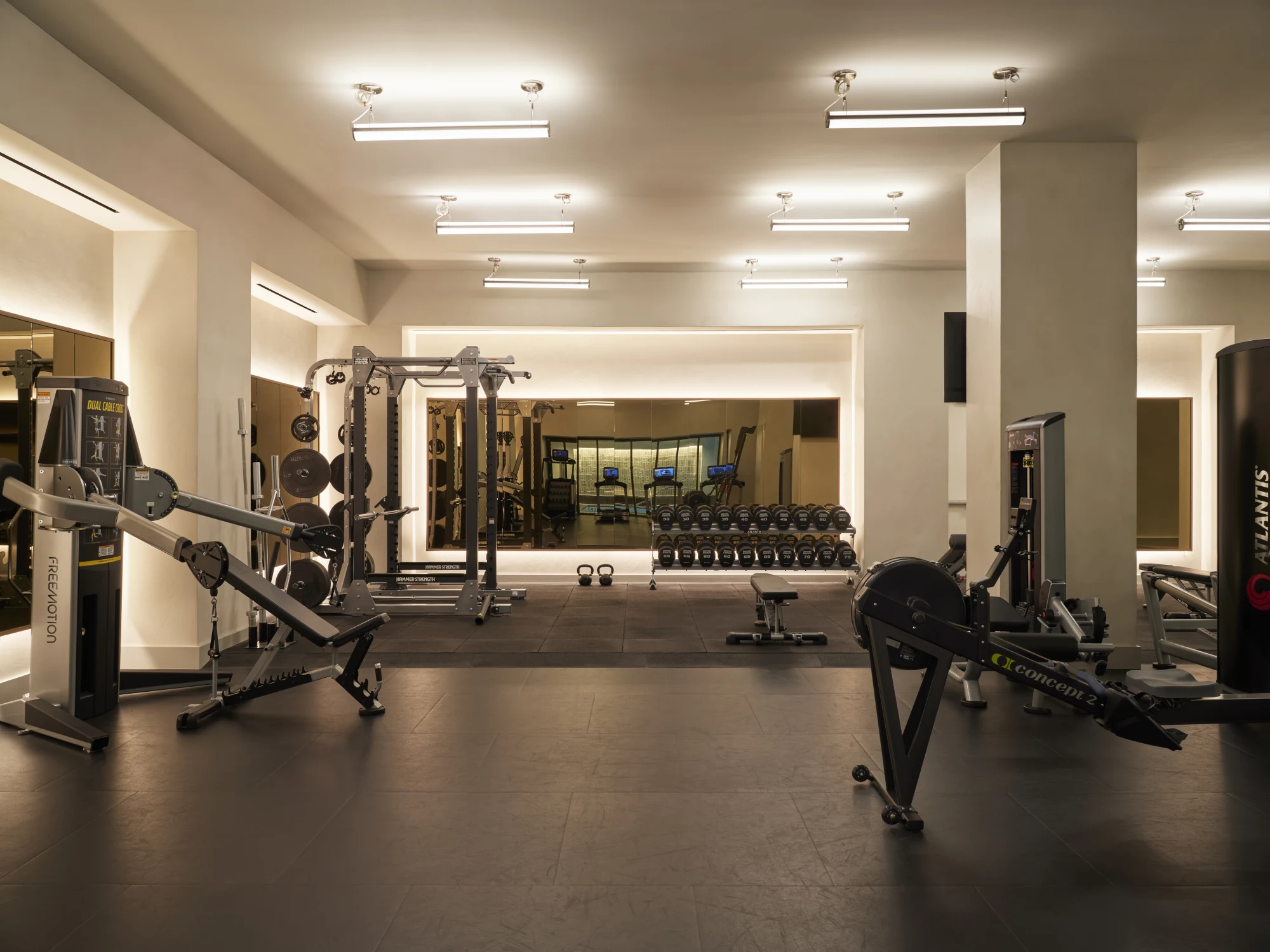 Gym, lighting, mirror, gray, white