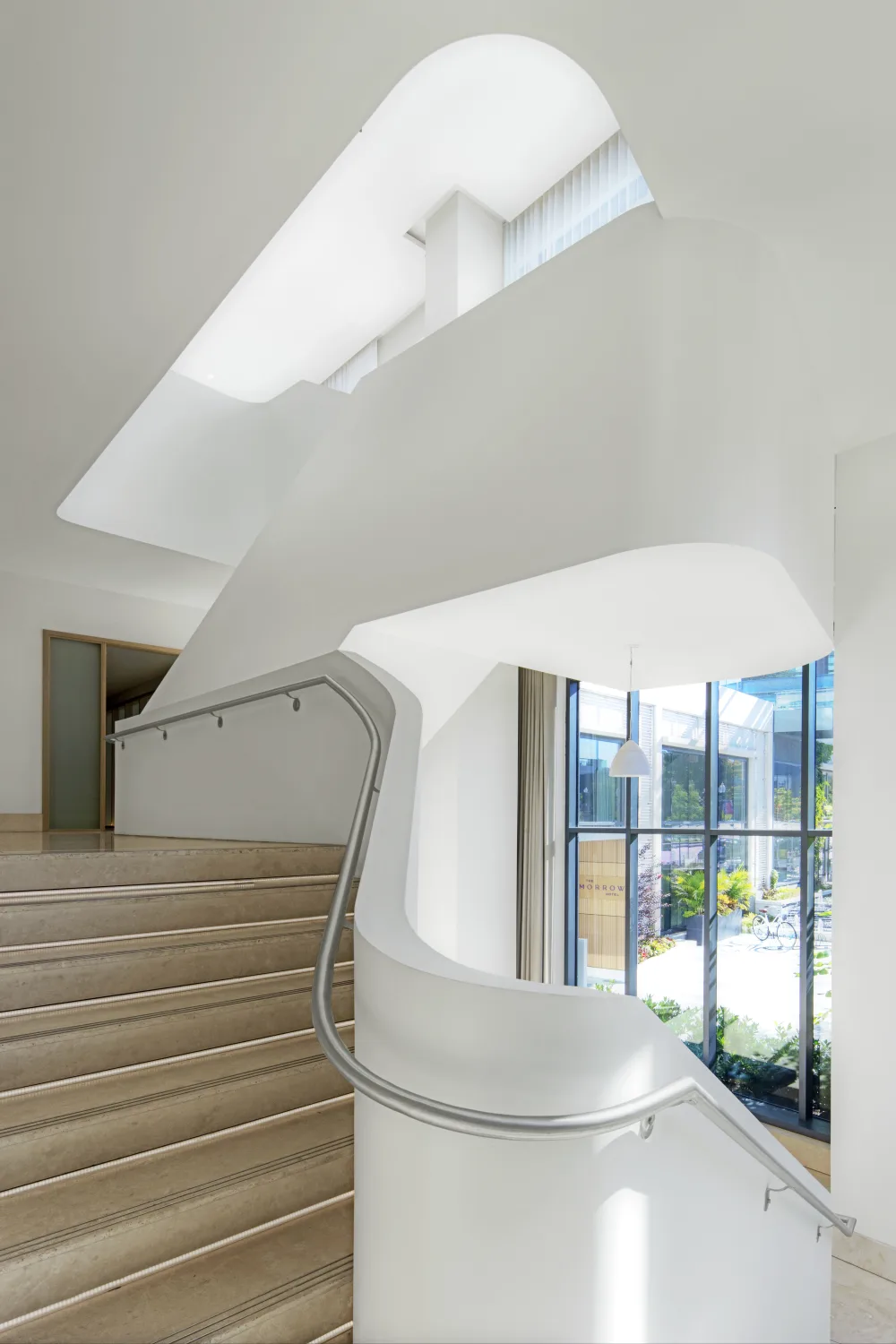 Staircase, stone flooring, glazing, white, exterior view