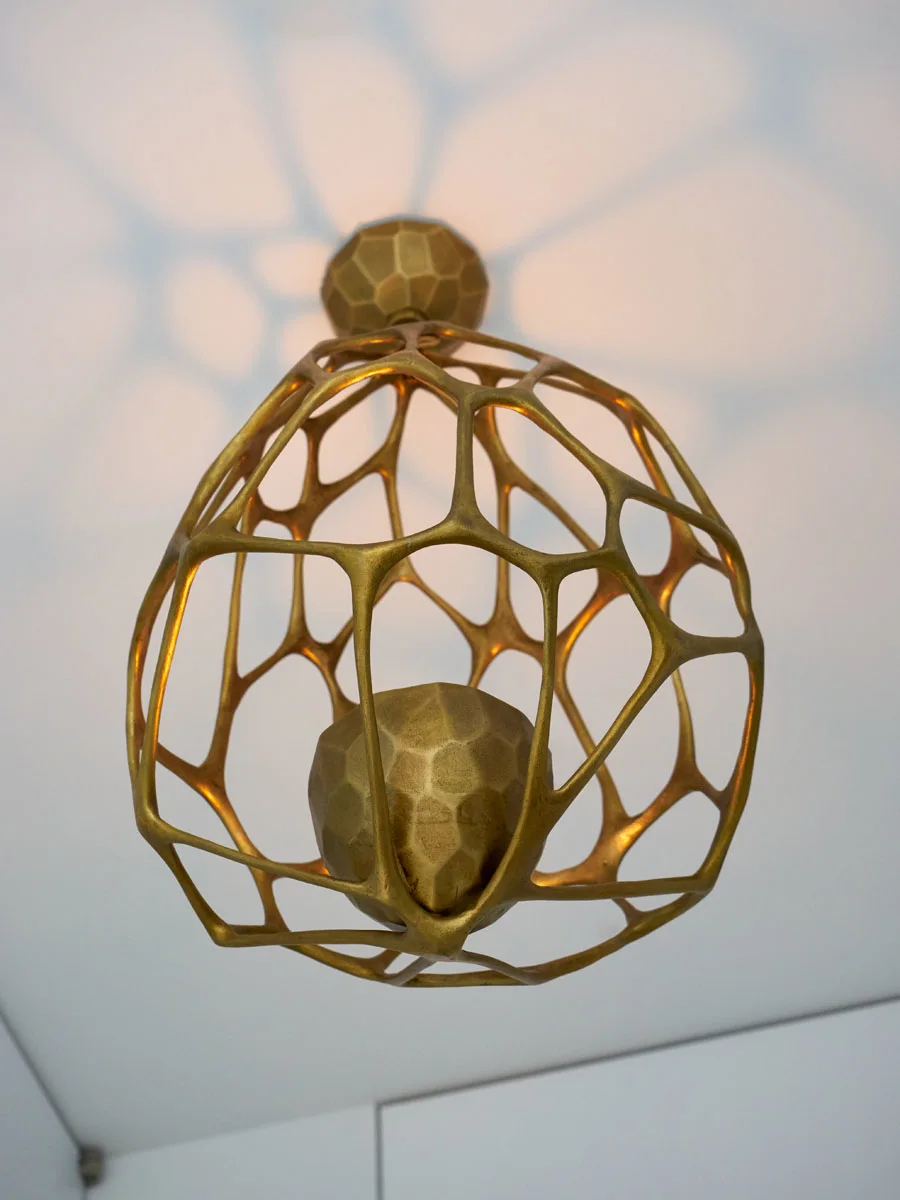 ceiling fixture, pattern,pentagon, gold, rusty, soft, orange, void, corner, white