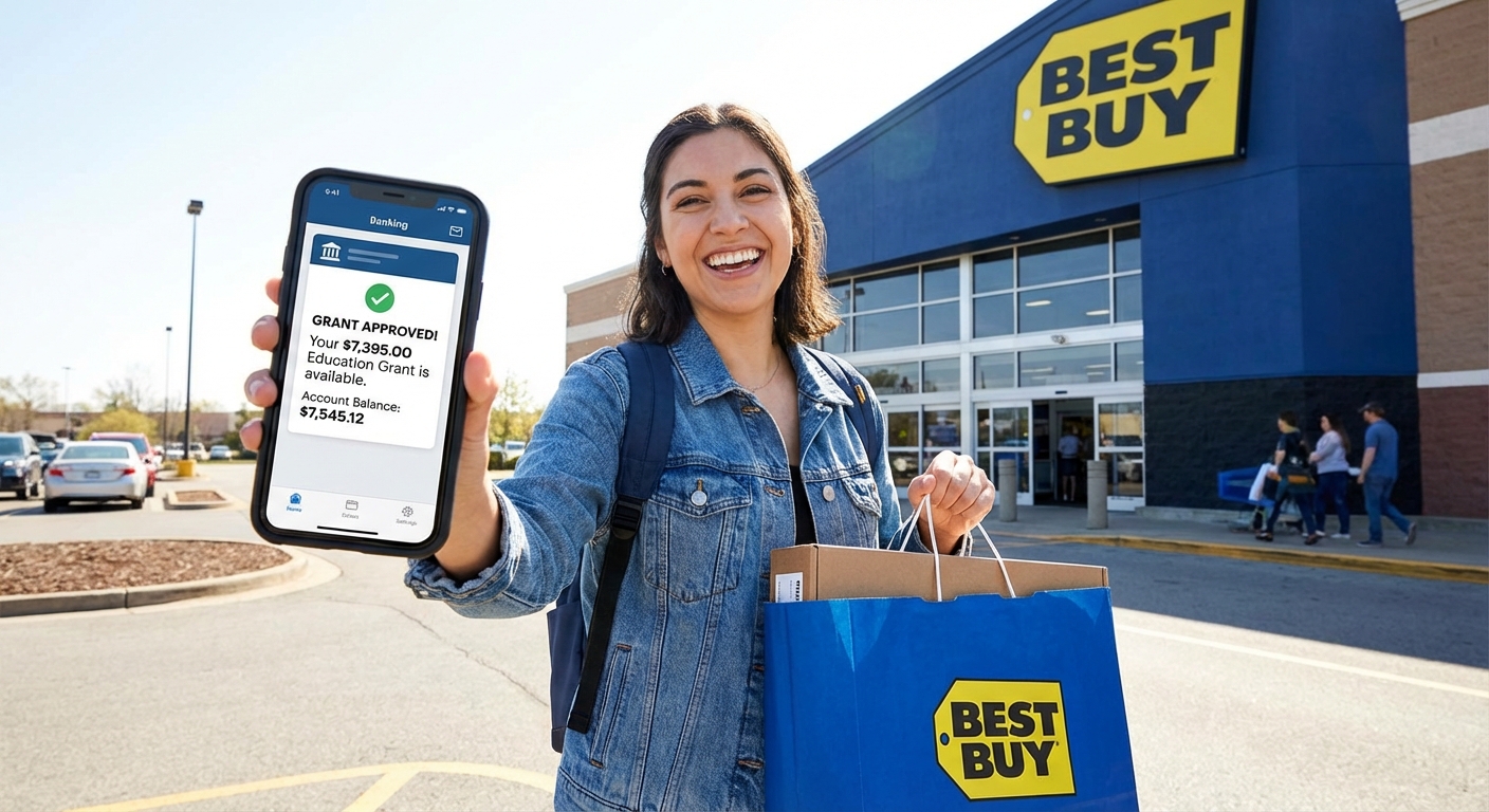 Woman with new laptop from Best Buy