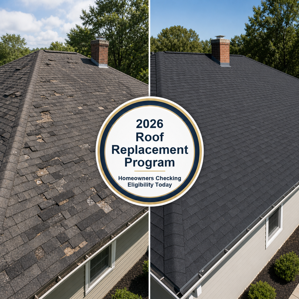 Before and after roof replacement comparison