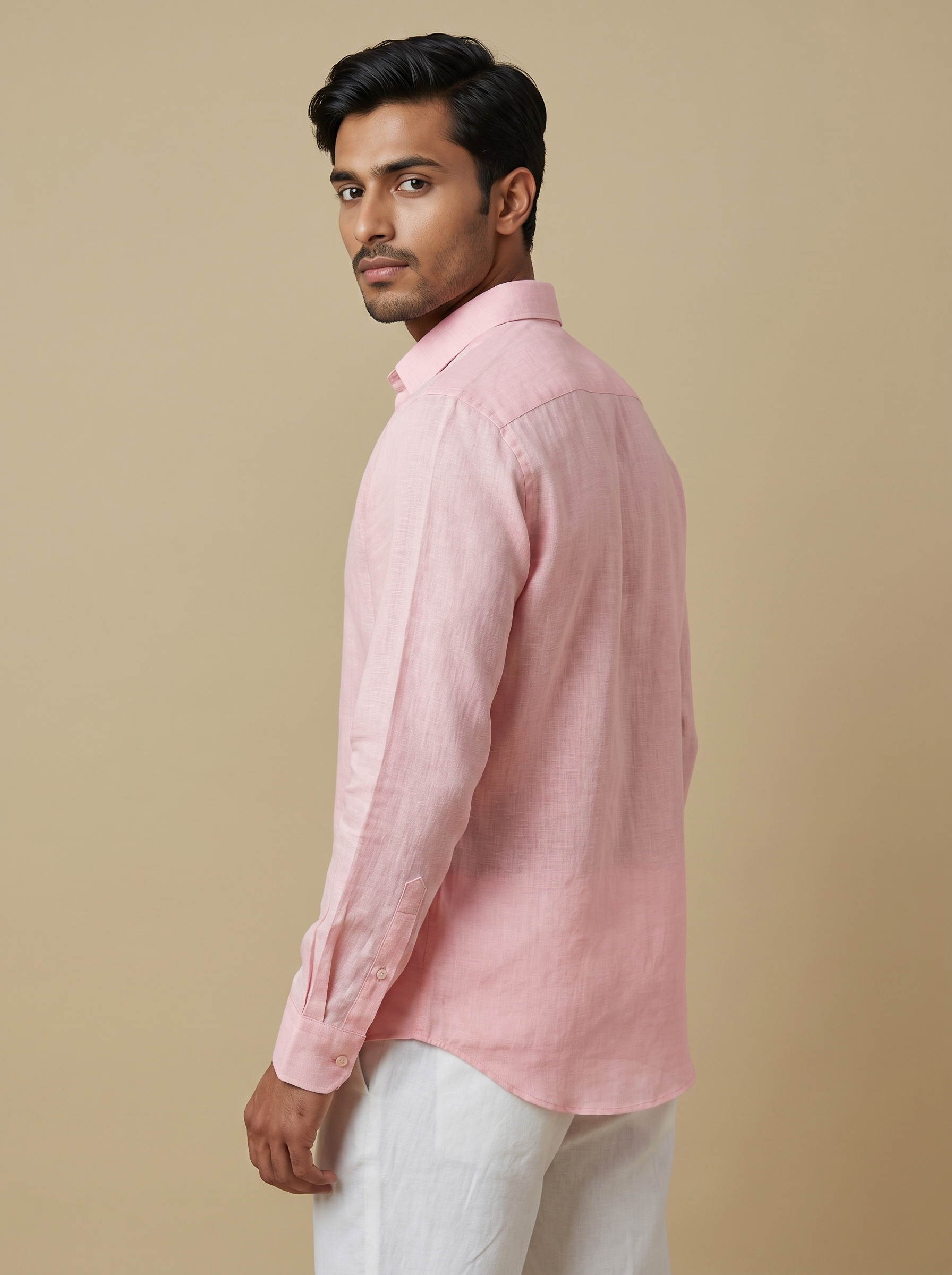 Minimalist Pink Cotton-Linen Shirt view 4