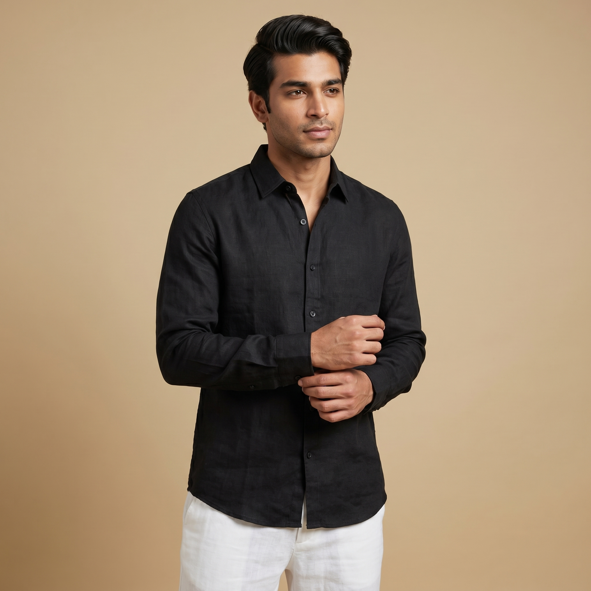 Onyx Essence Cotton-Linen Shirt (Black) view 4