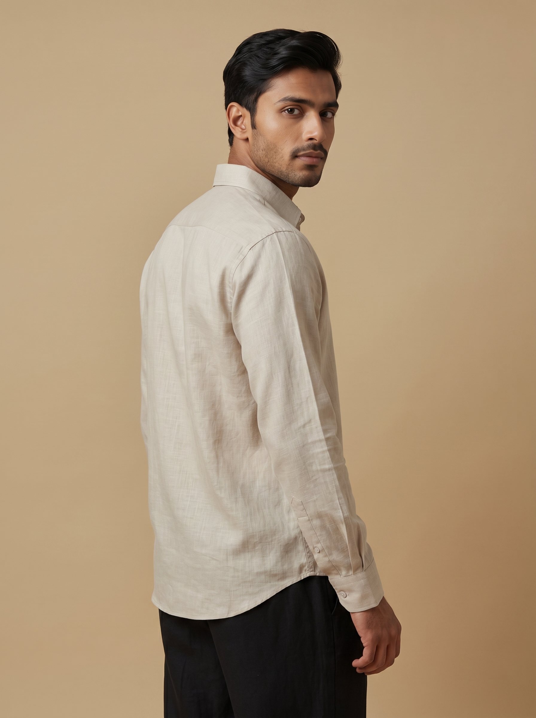 Men's Premium Beige Cotton-Linen Shirt alternate view