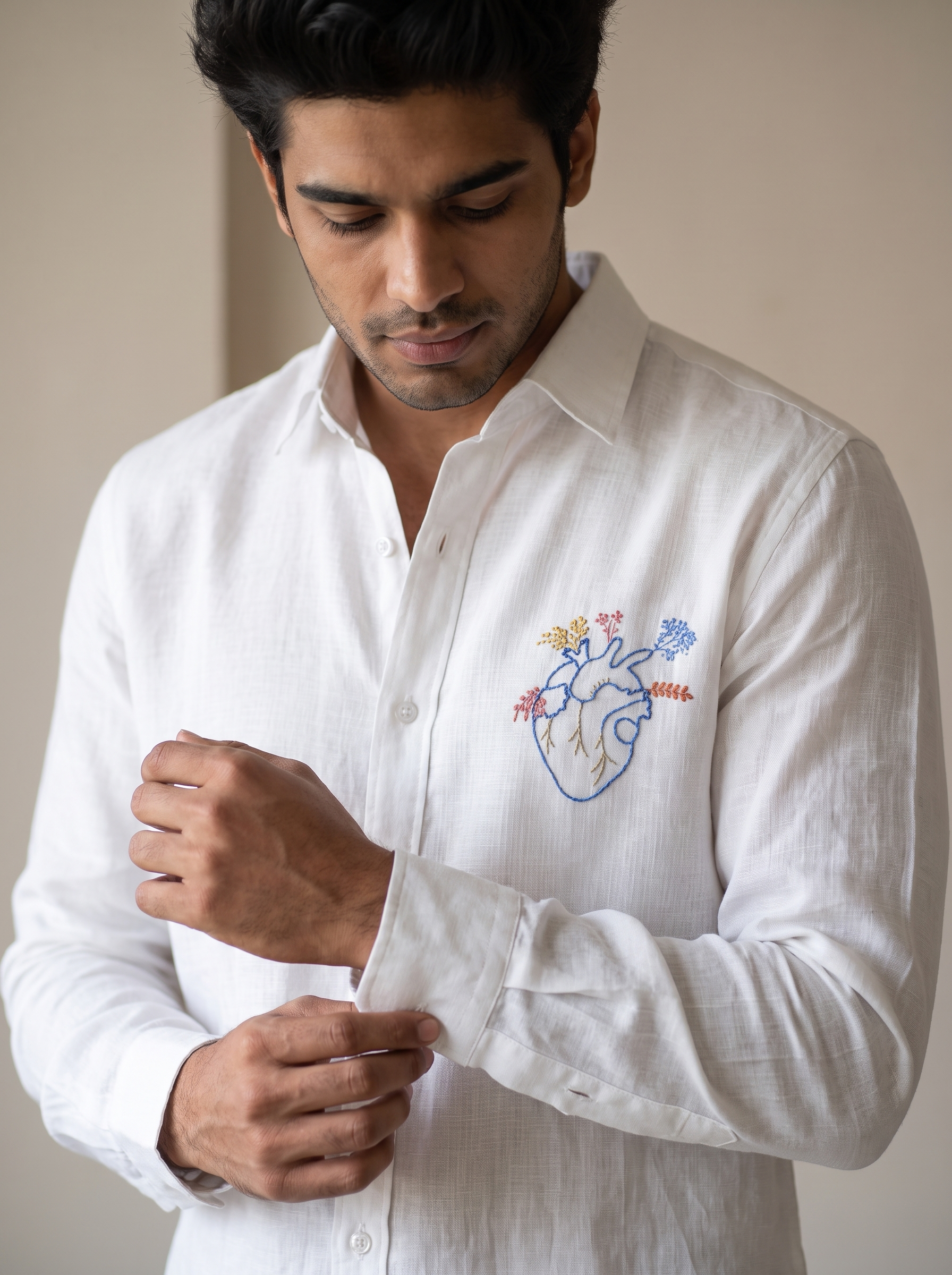 Blooming Heart white Linen Shirt