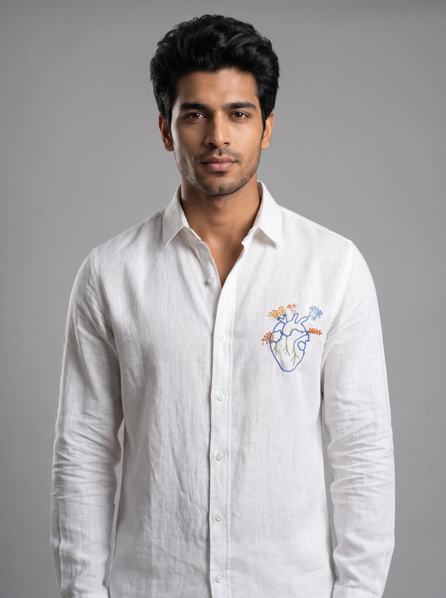 Blooming Heart white Linen Shirt view 4