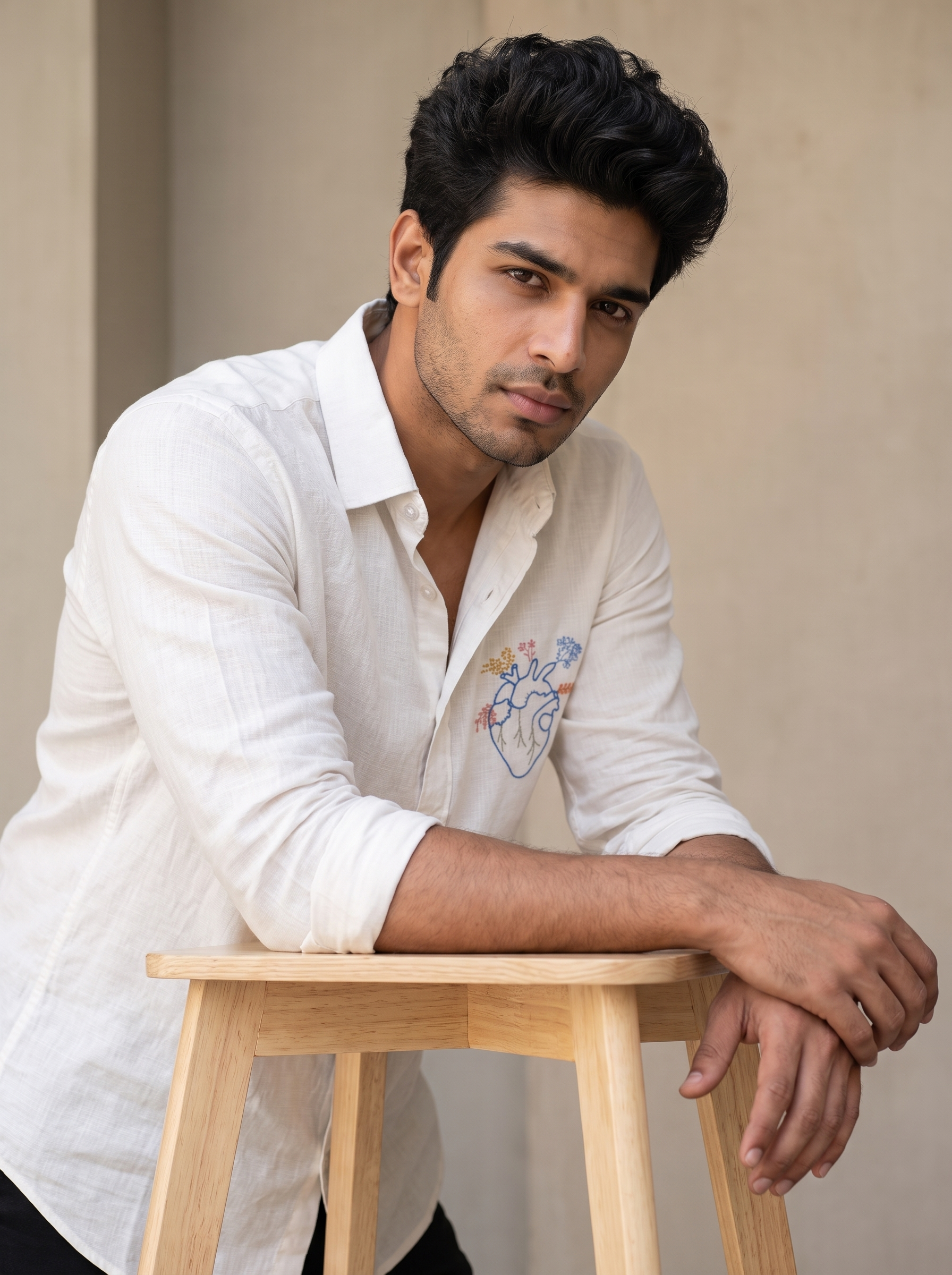 Blooming Heart white Linen Shirt view 5