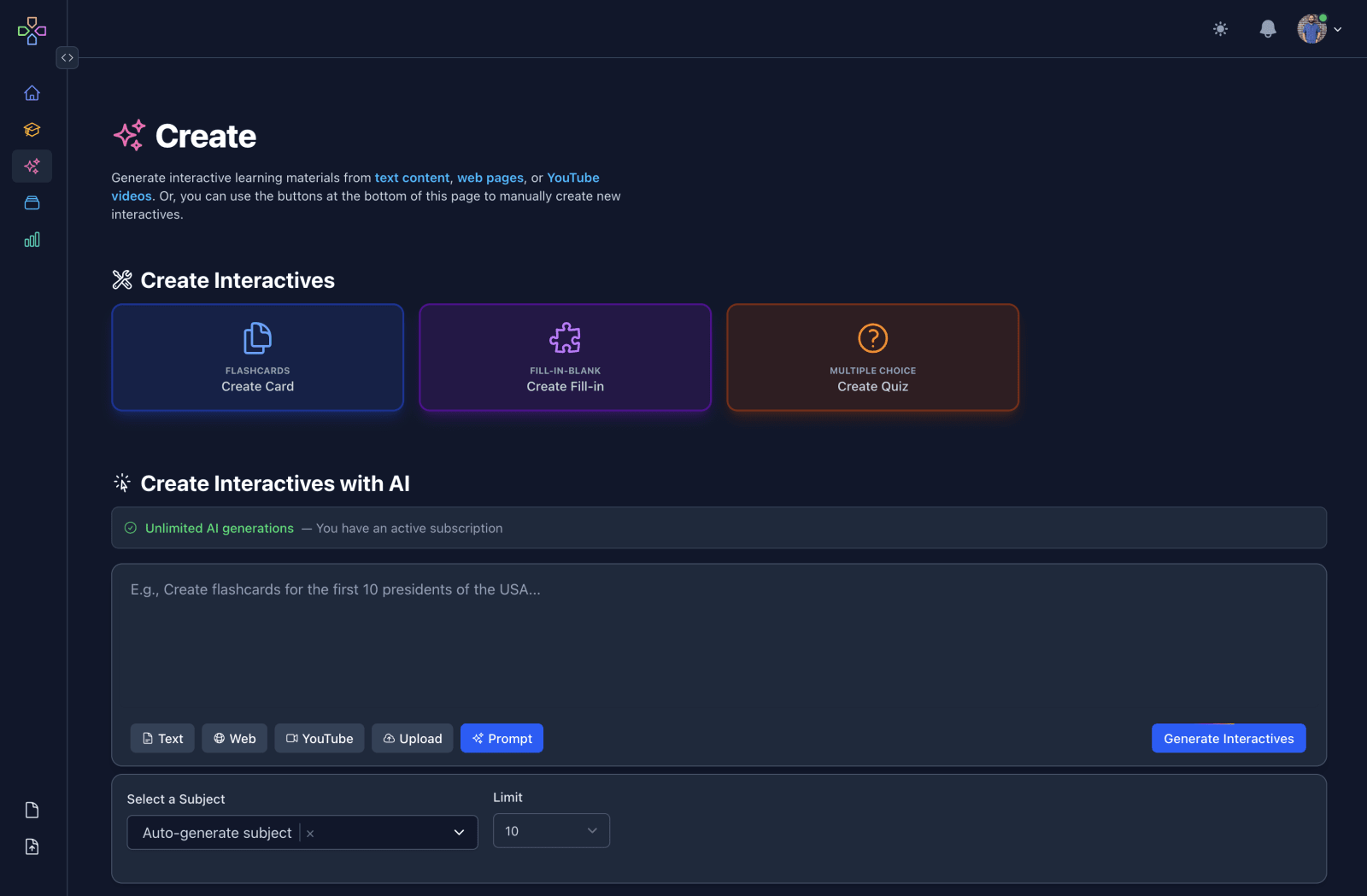 Generator with new prompt and upload options.