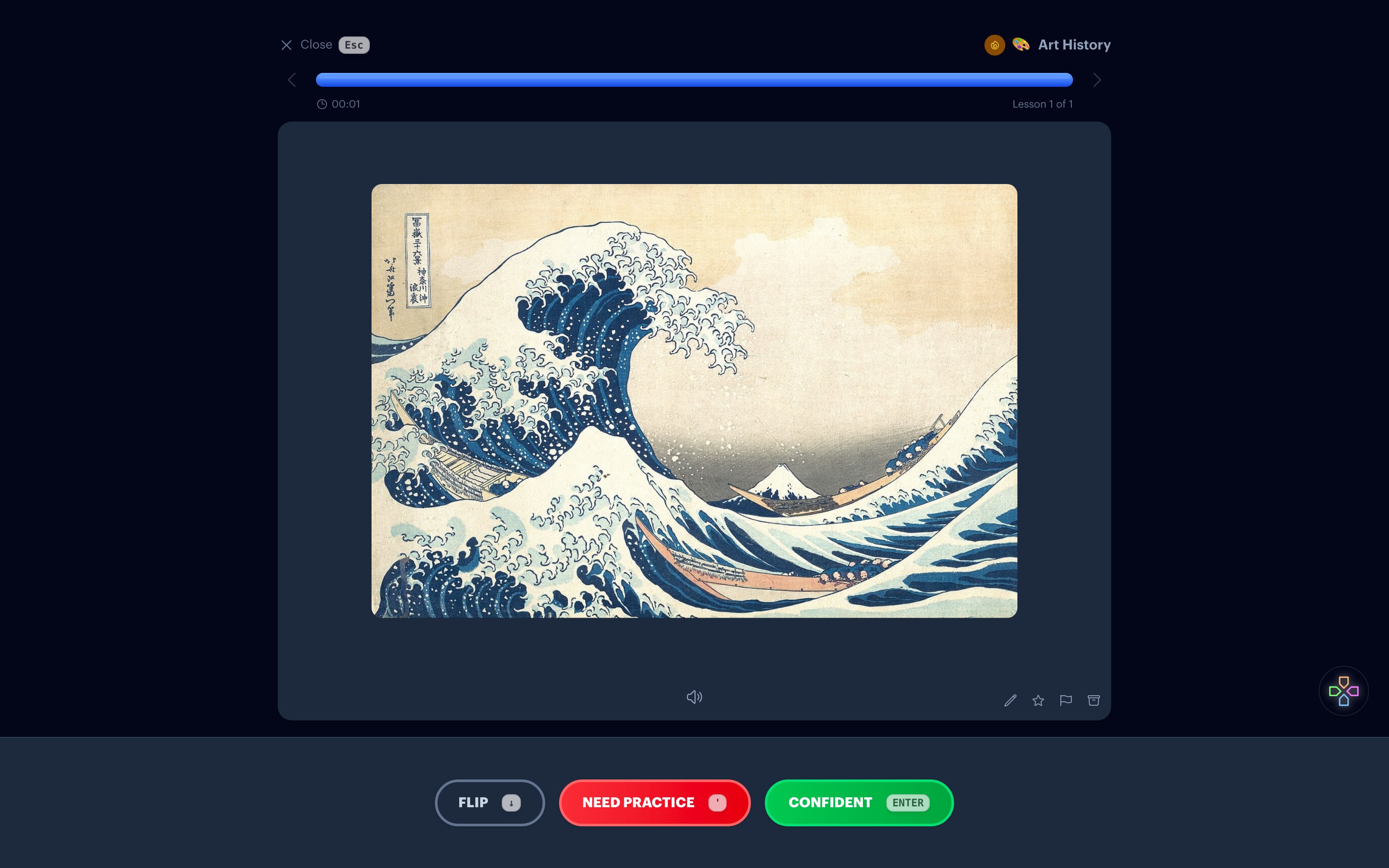 The back of a flashcard for The Great Wave off Kanagawa showing the print