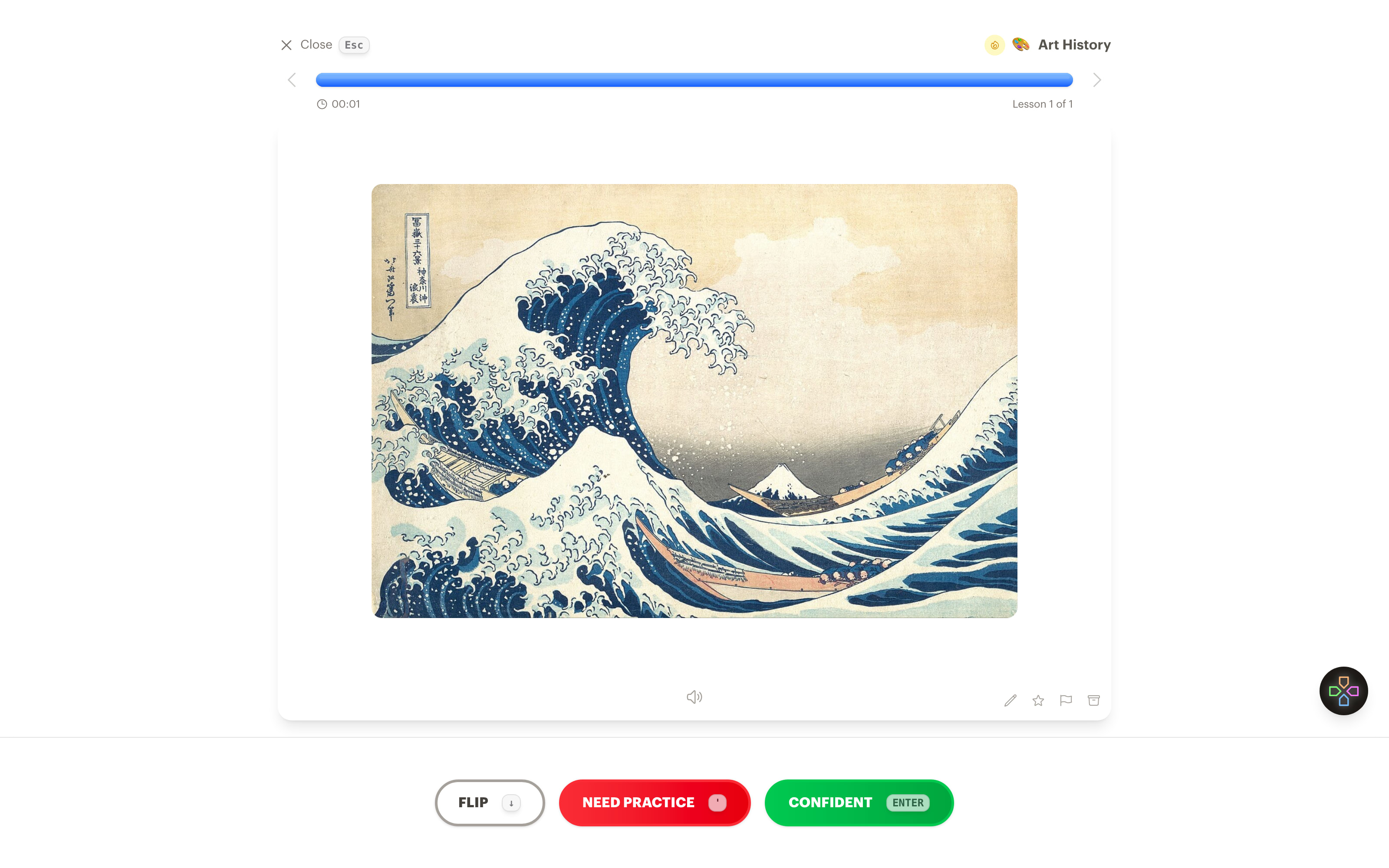 The back of a flashcard for The Great Wave off Kanagawa showing the print