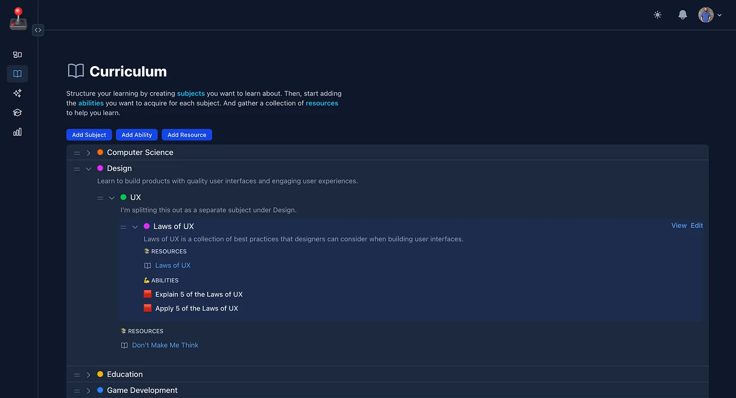 An extensible Curriculum with nestable subjects.