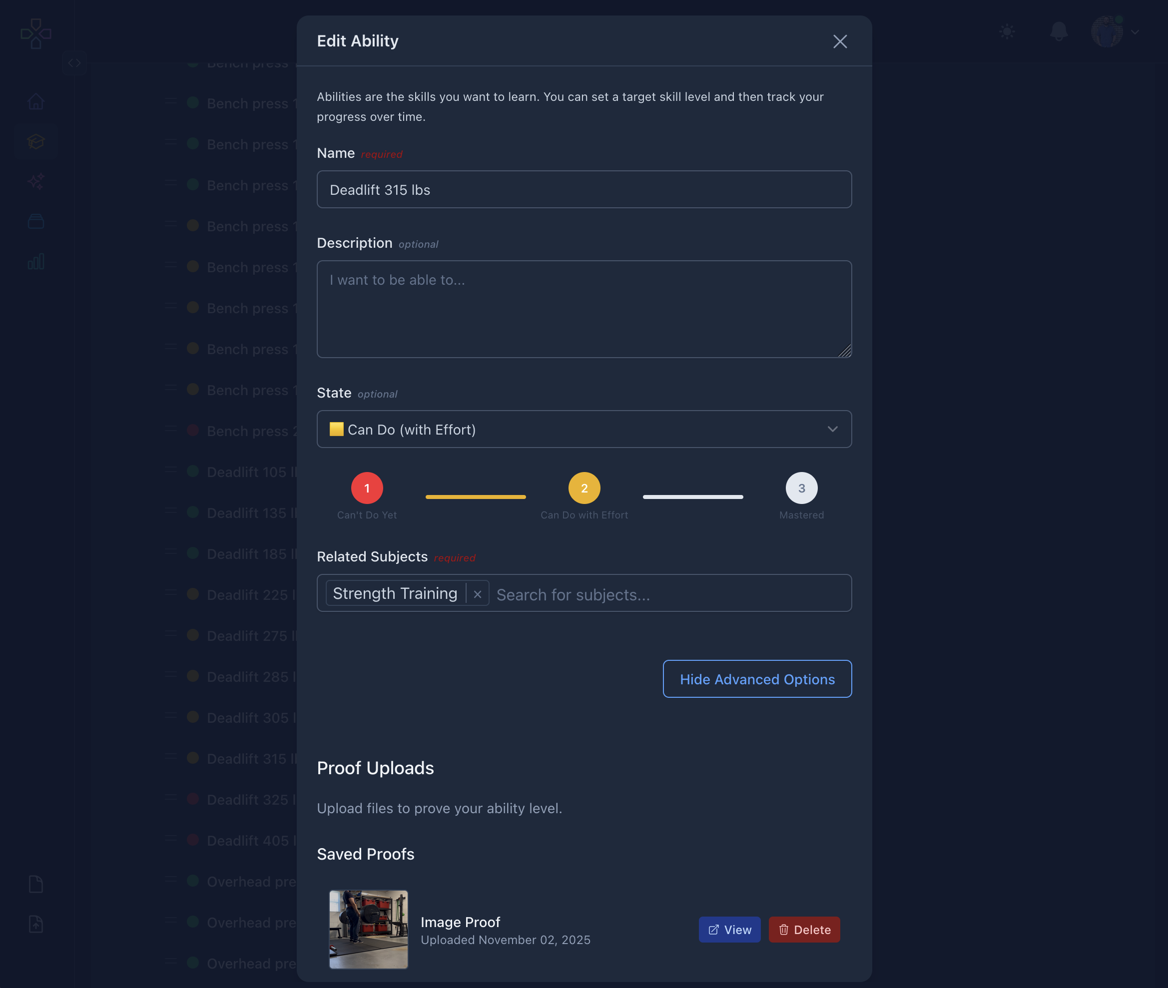 Added proof uploads for abilities.