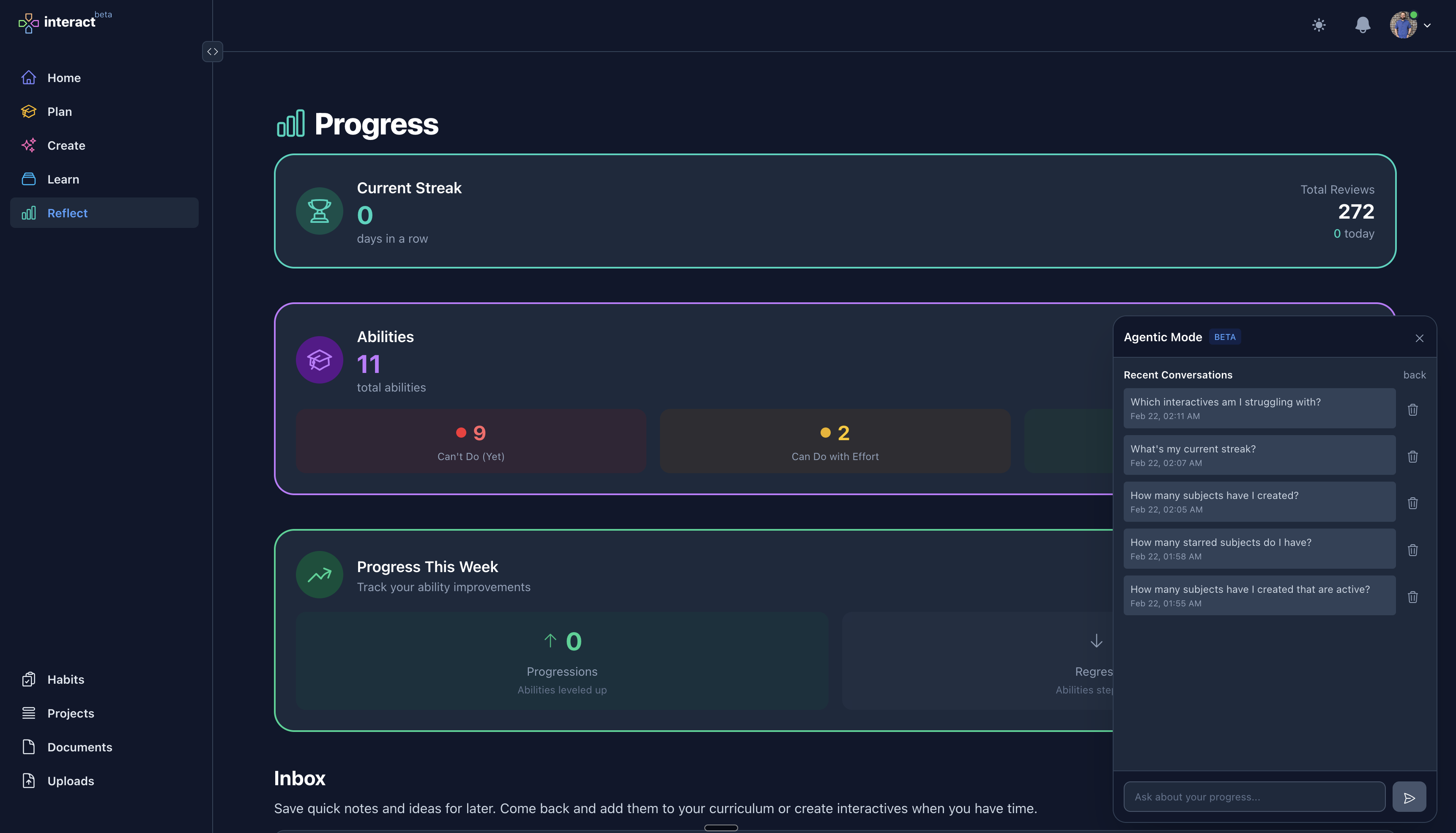 Initial Agentic Mode panel with chat interface.