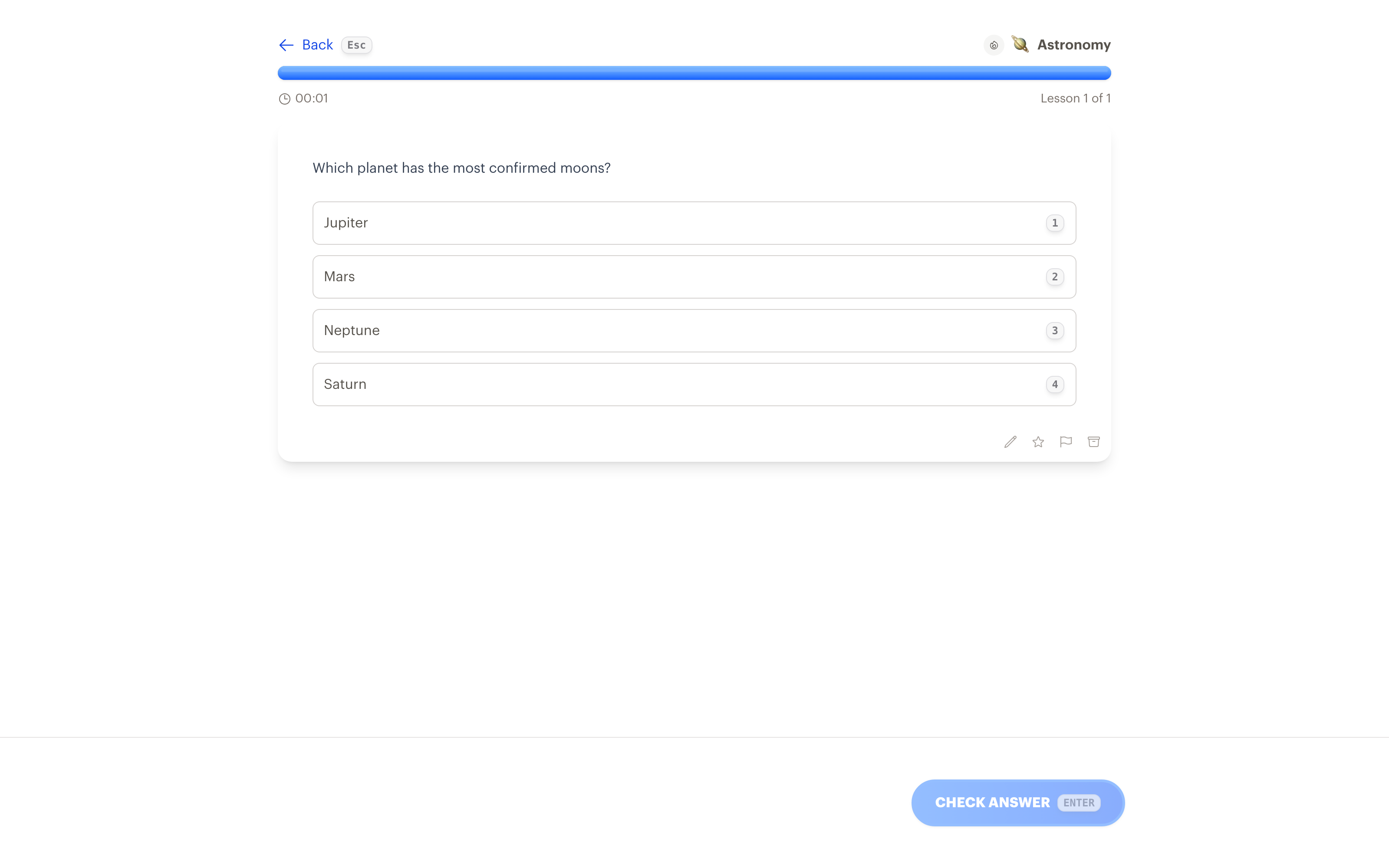 An astronomy multiple choice quiz question