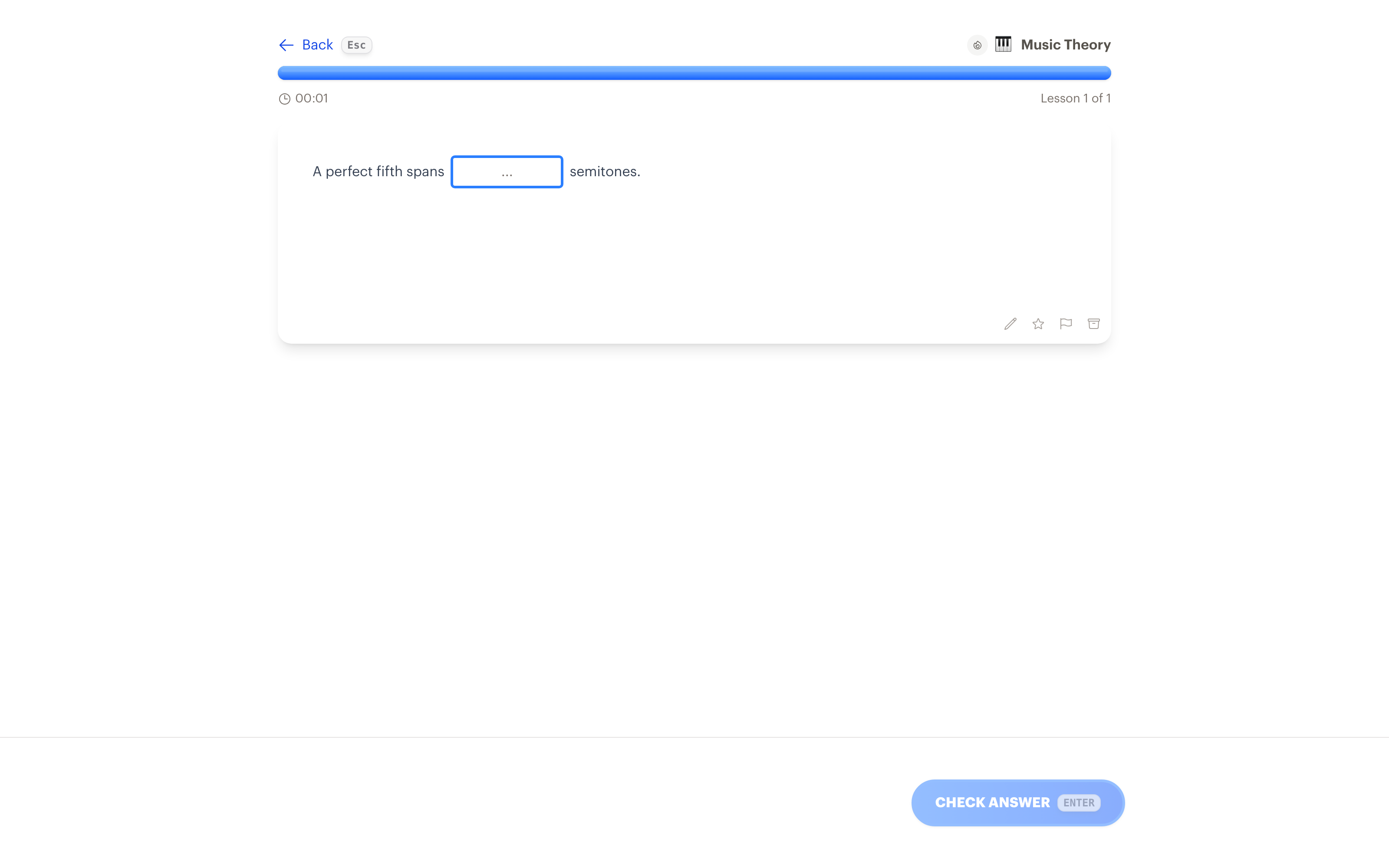 A music theory typed-answer exercise