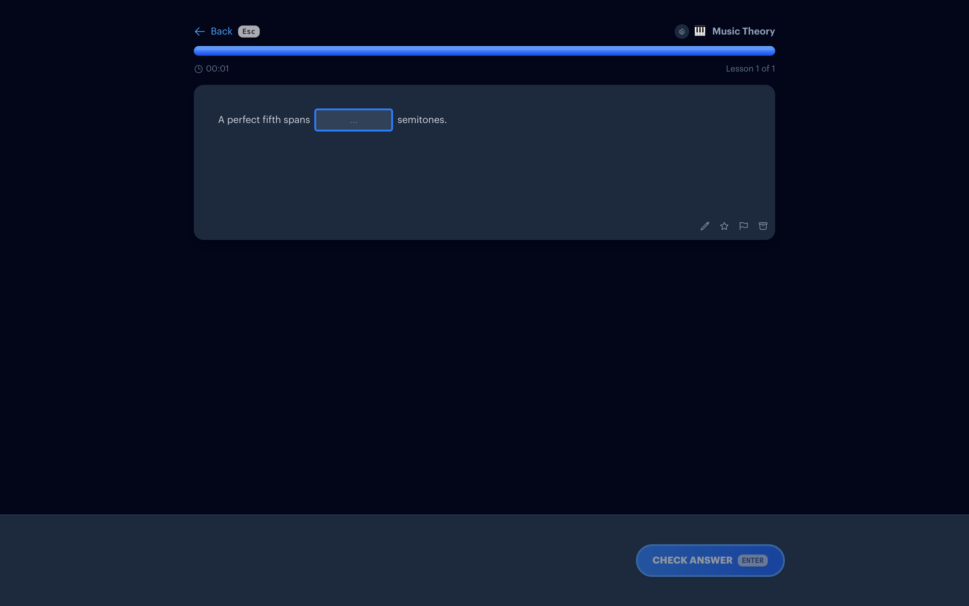 A music theory typed-answer exercise