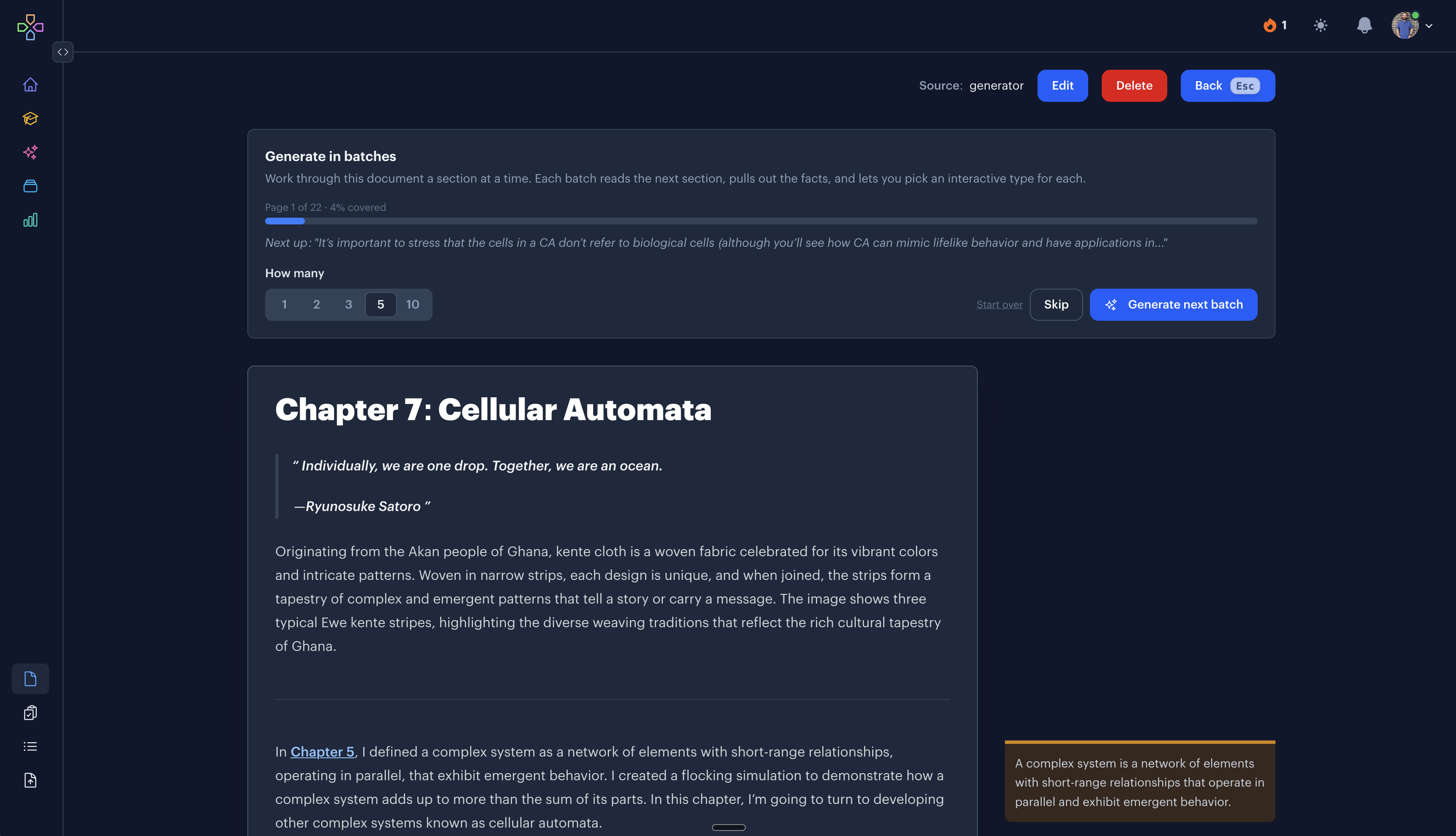 The Generator can now shift to the Document page for longer content and work in batches.