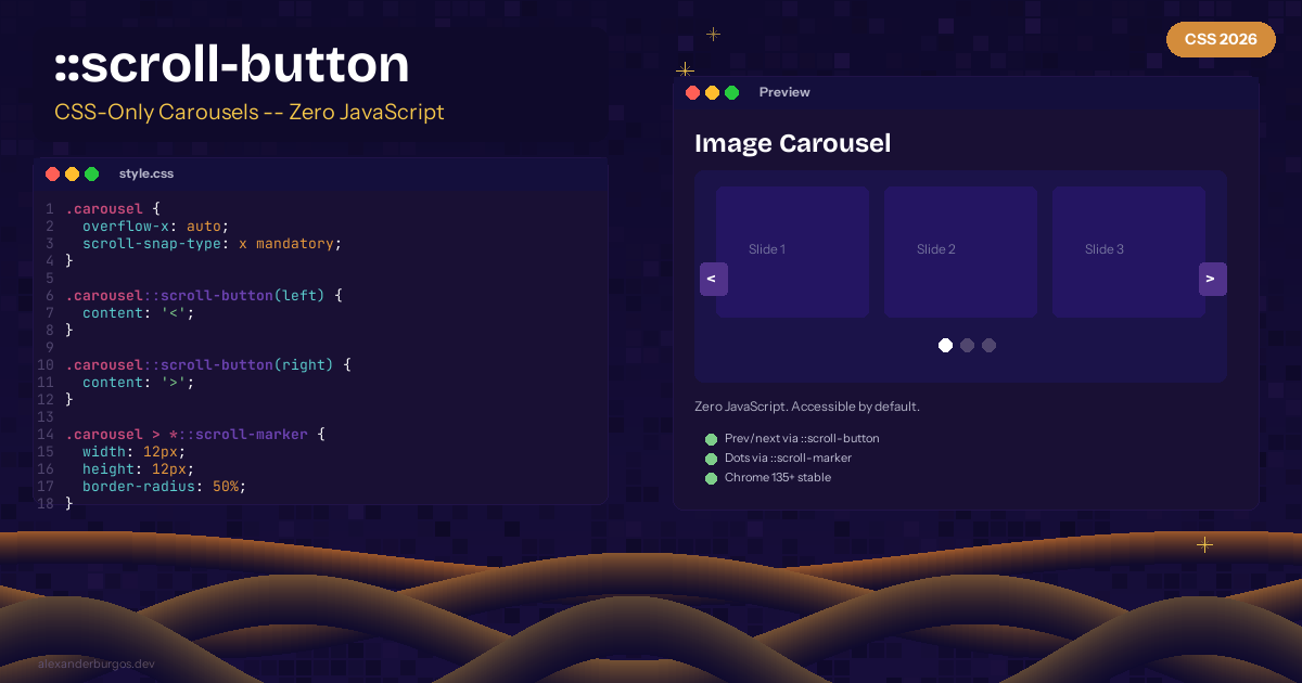 CSS-Only Carousels -- ::scroll-button and ::scroll-marker