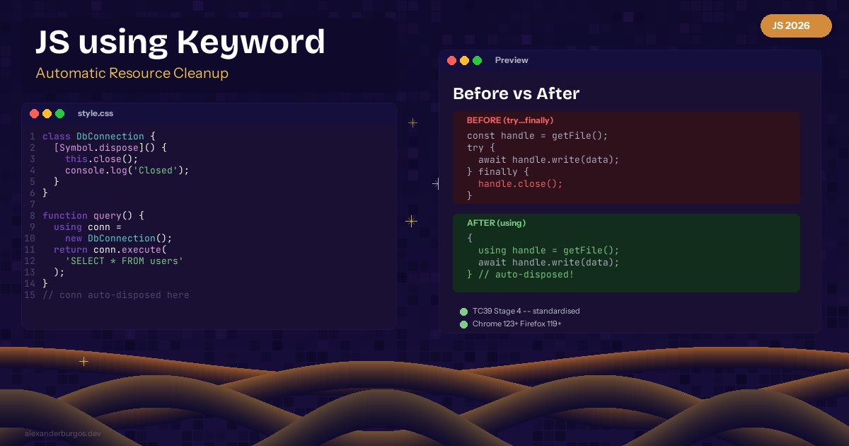JavaScript using Keyword -- Automatic Resource Cleanup