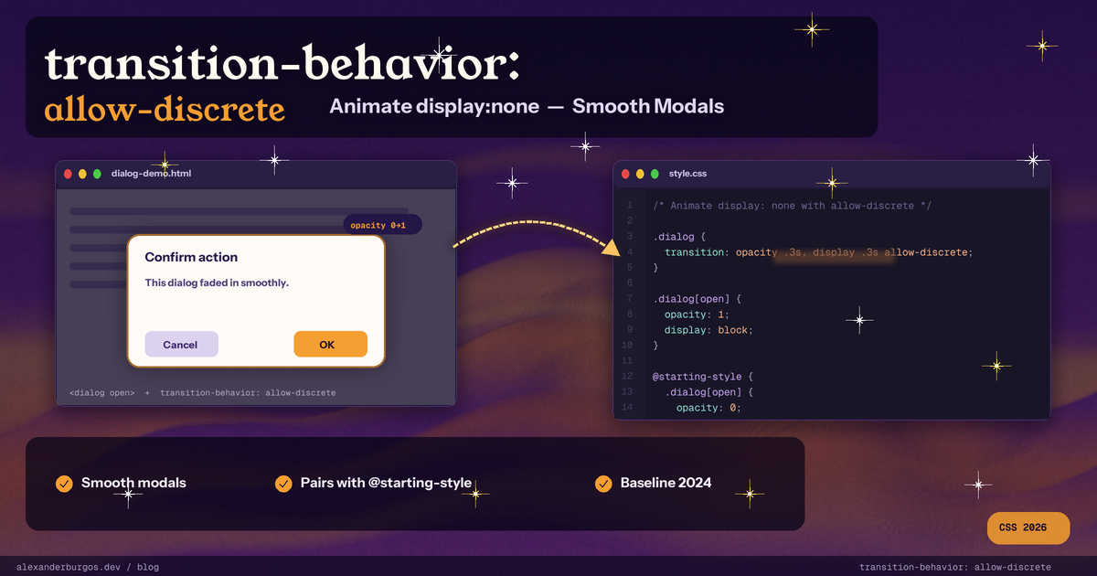 CSS transition-behavior: allow-discrete -- Finally Animate display:none