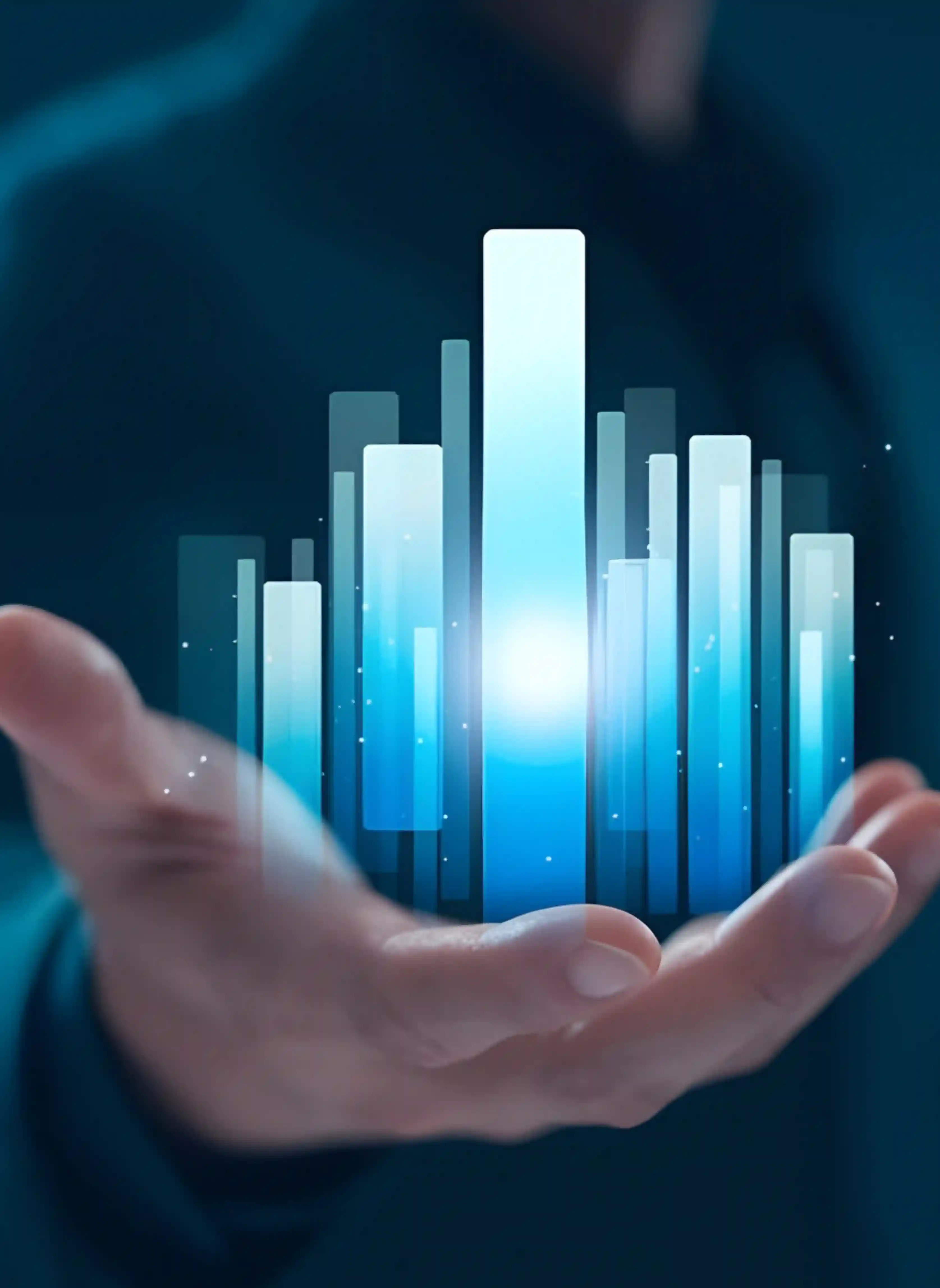future vision concept with glowing bar graph in hand.