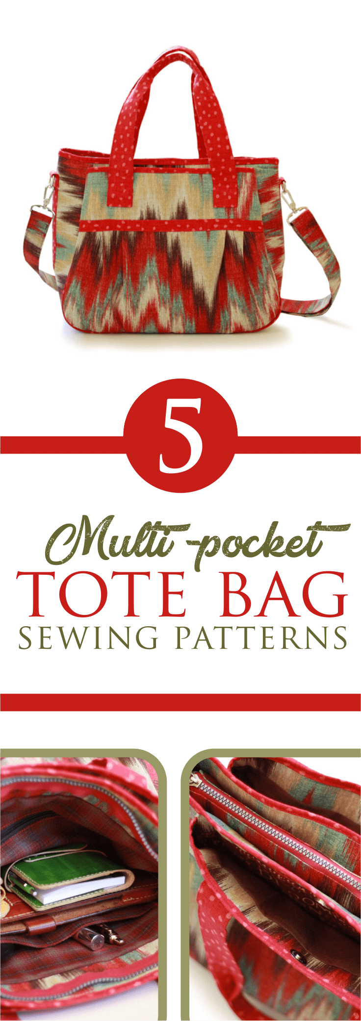 Multi Pocket Tote Bag Patterns Intermediate / Advanced Sewing Patterns