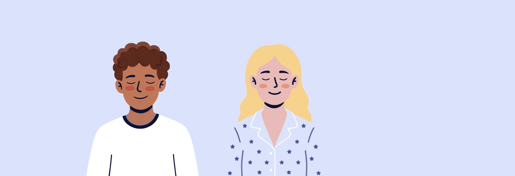 Illustration of two people peacefully resting, representing comfortable, restful sleep.