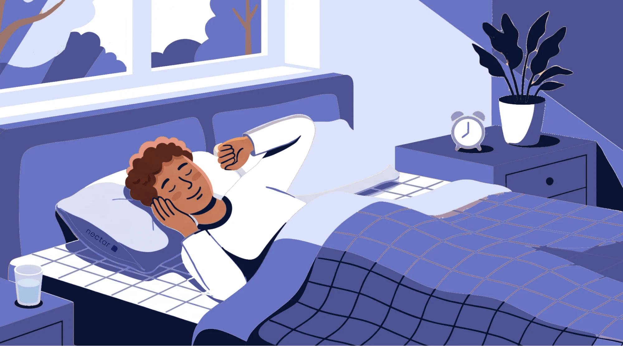 Person waking up naturally in the morning, natural light, looking genuinely rested