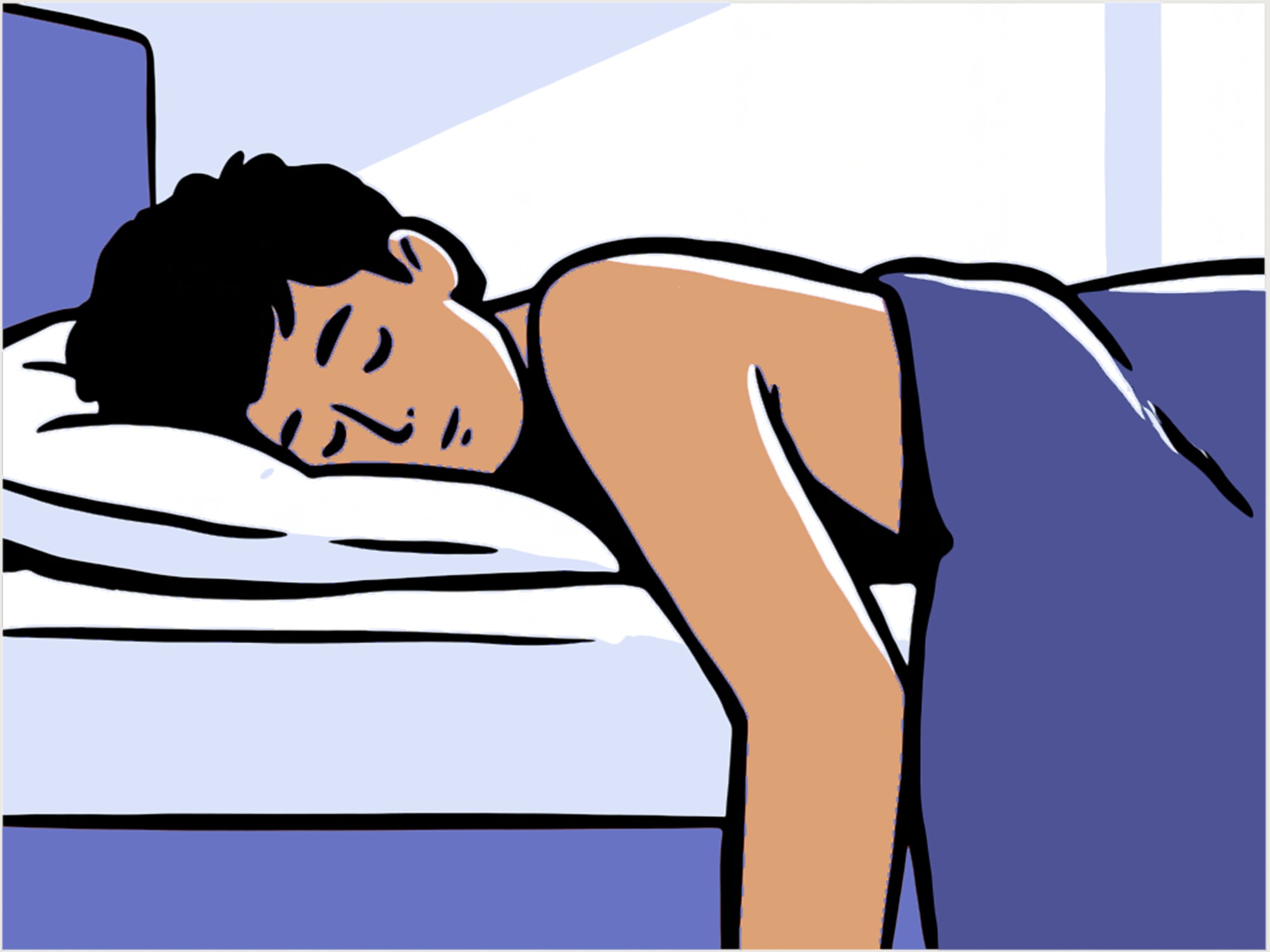 man sleeping in bed with his arm hanging over the edge