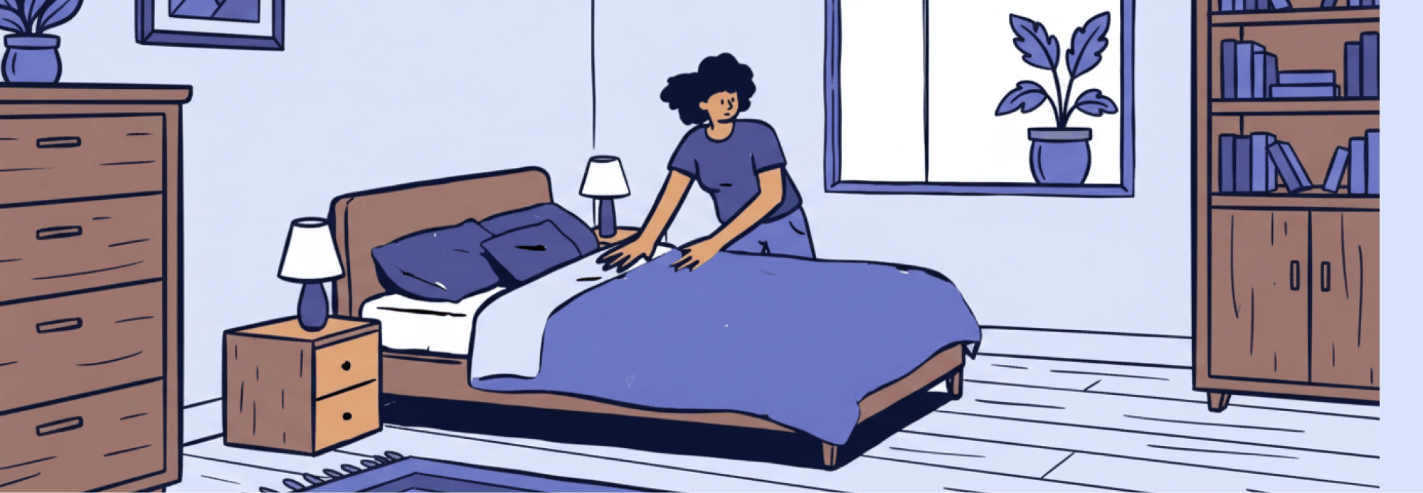 Woman changing the sheets on her freshly made bed