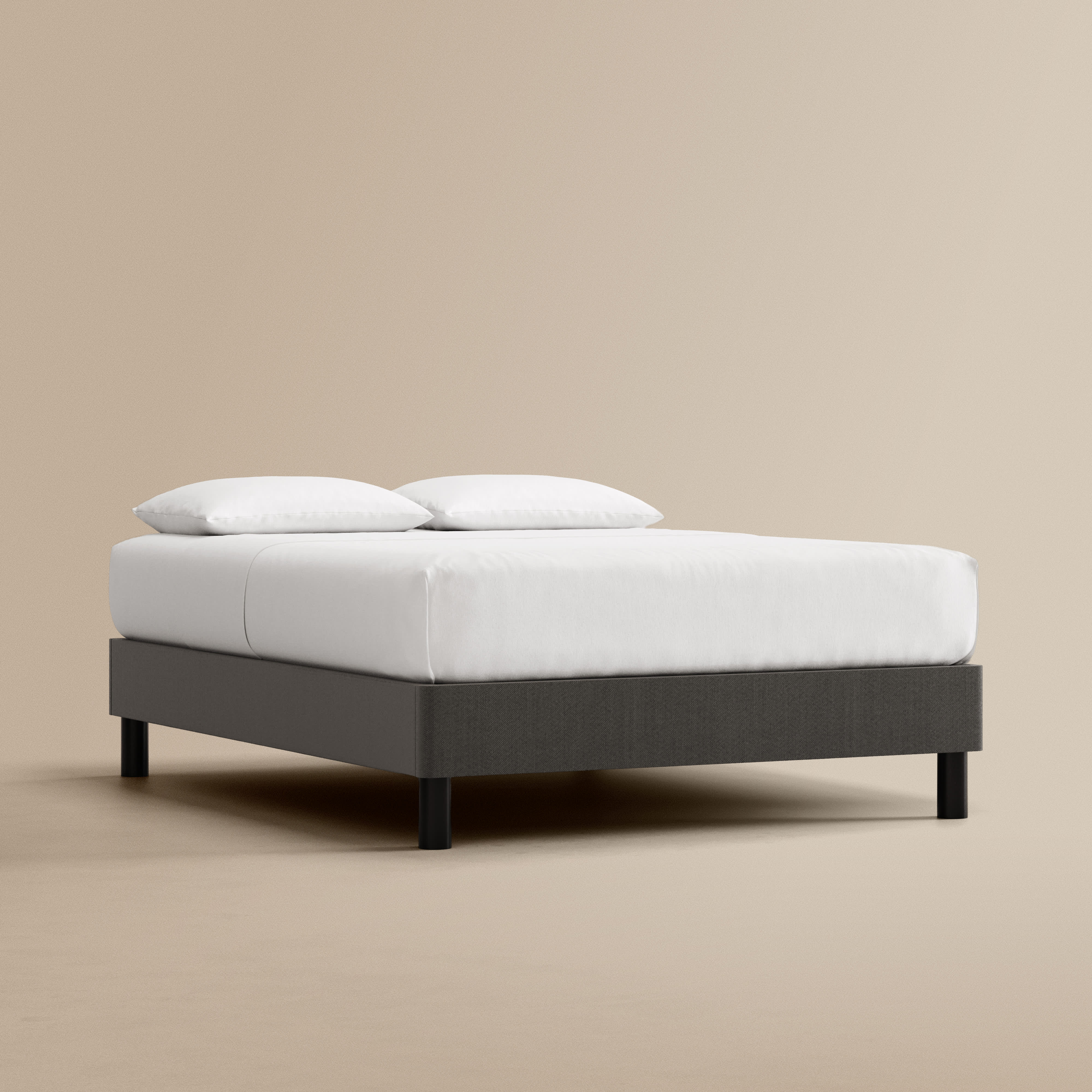 grey upholstered foundation bed frame