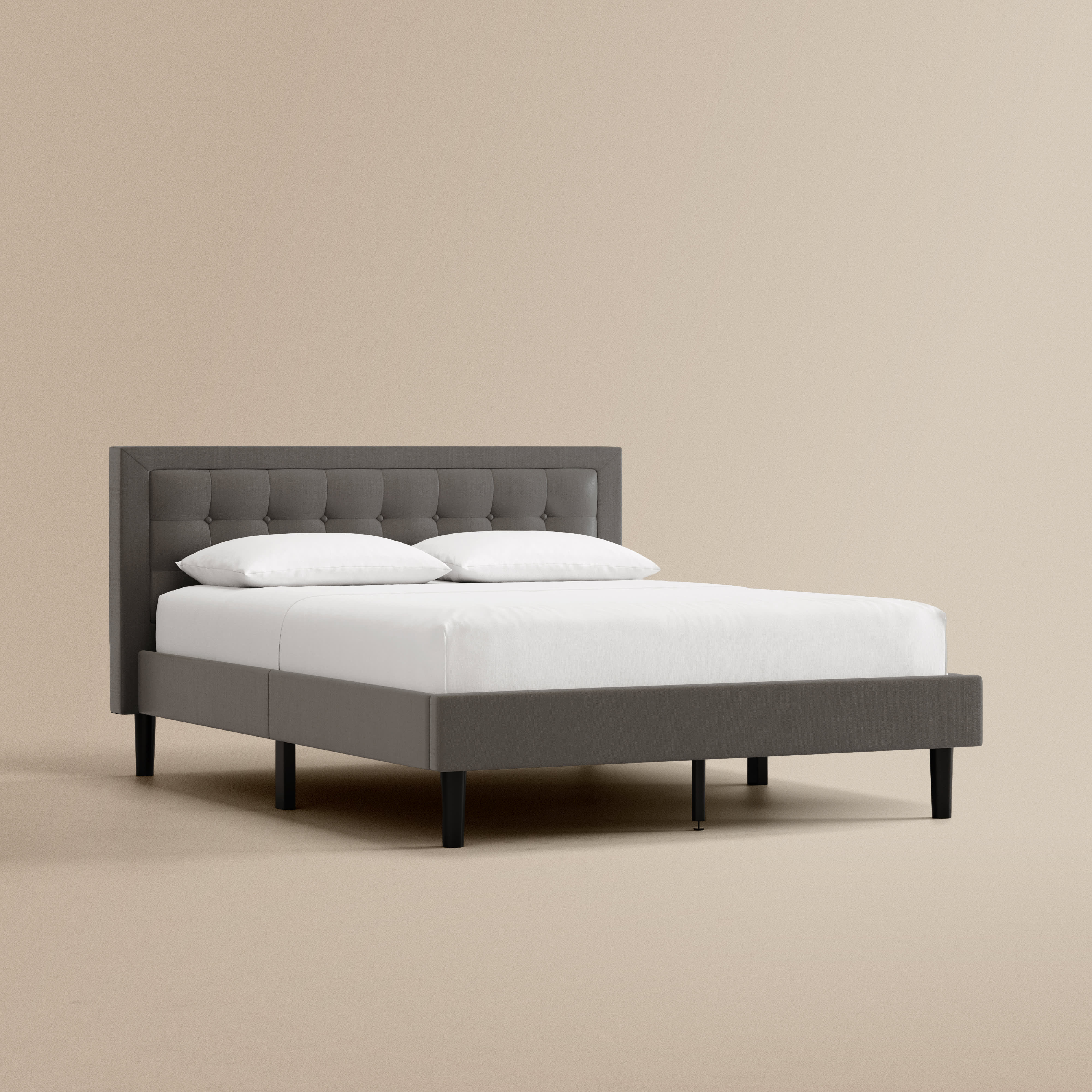 grey upholstered bed frame with headboard 