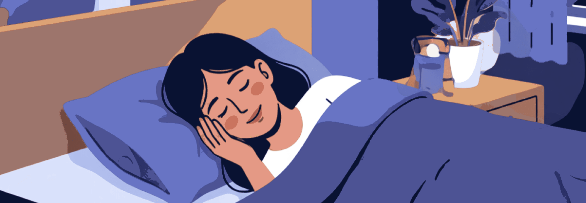 Woman sleeping soundly in a dark, ambient room