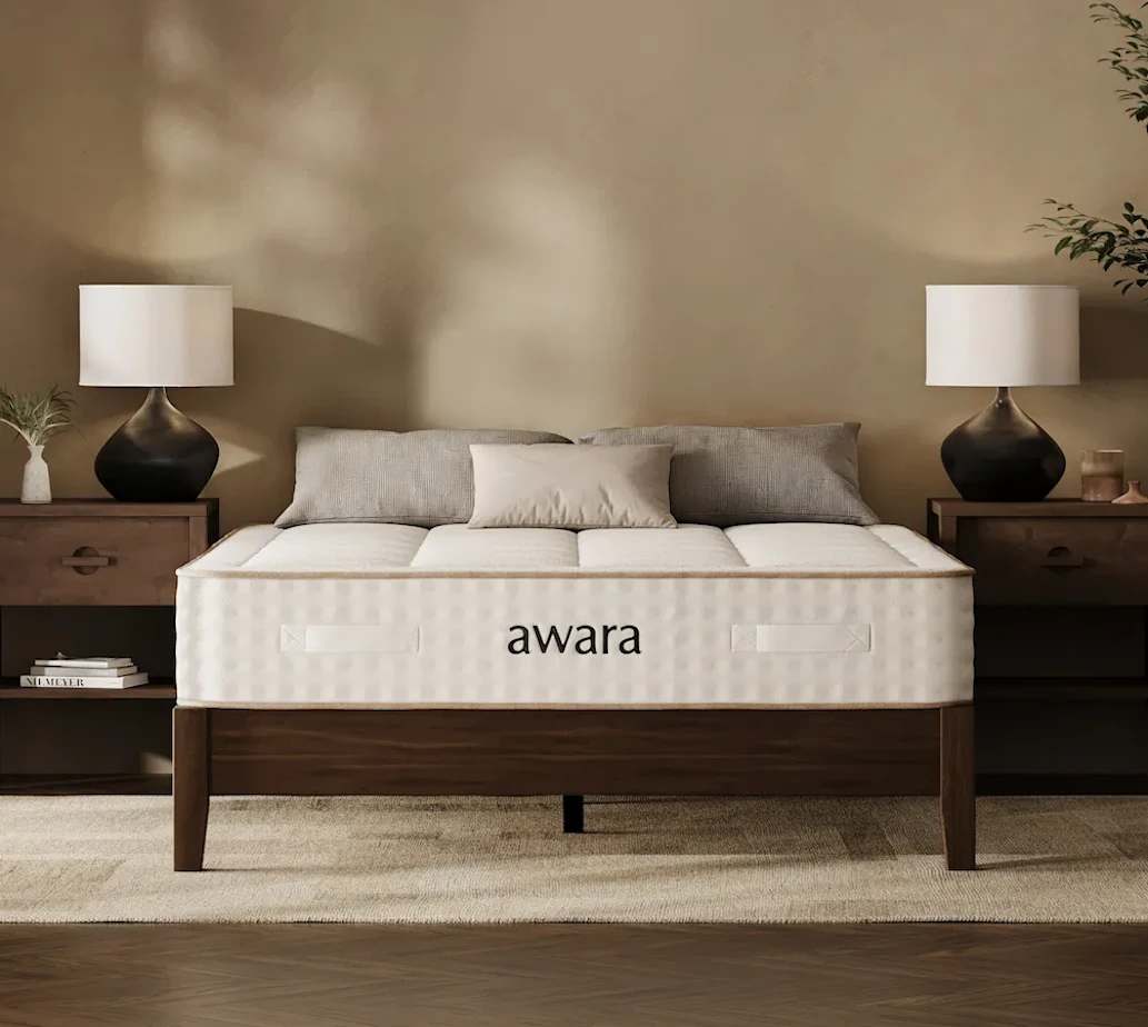 Awara Classic Hybrid mattress in a warm, neutral bedroom