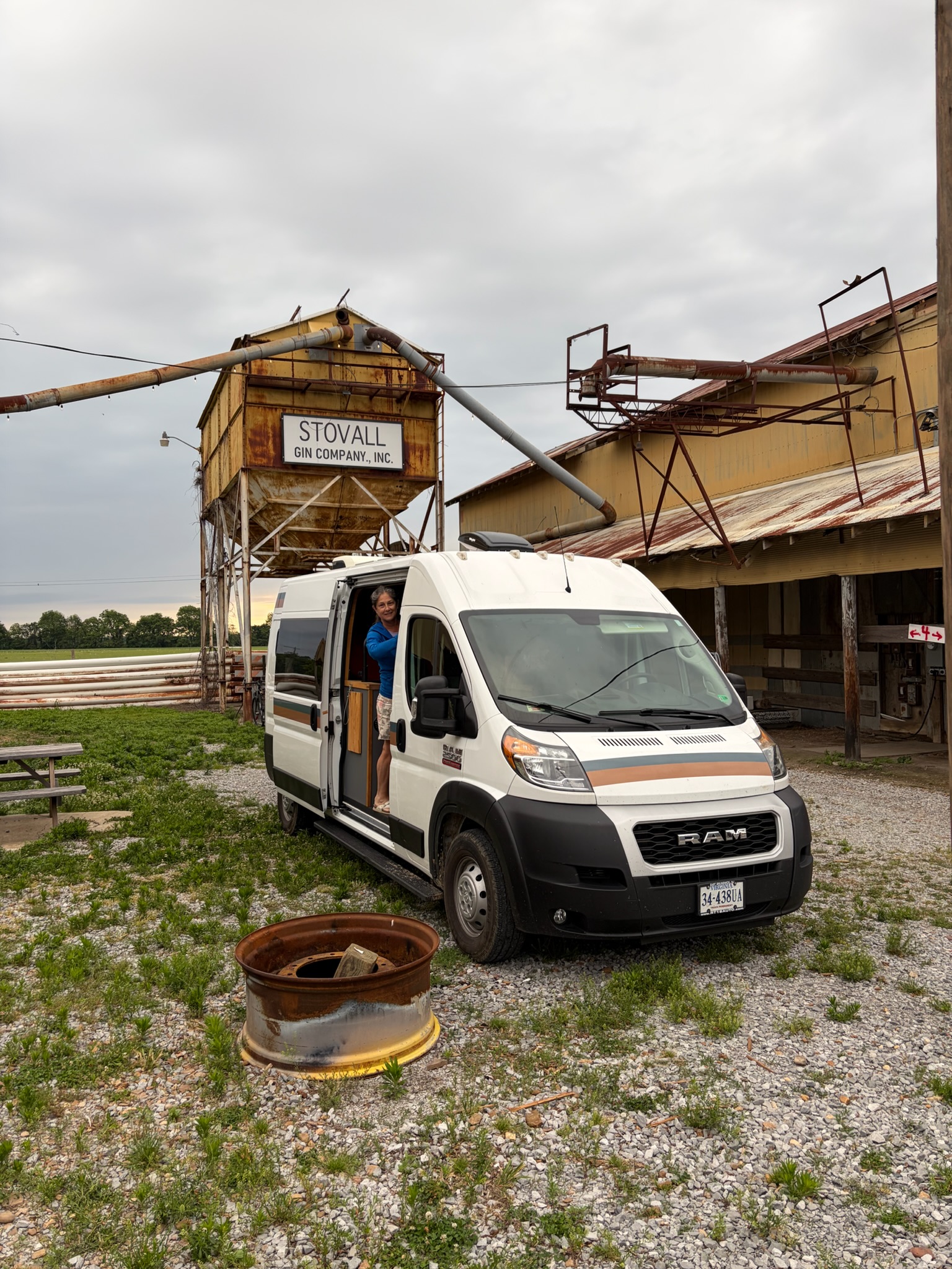 Evangeline encamped at the Stovall Gin Company and Store.