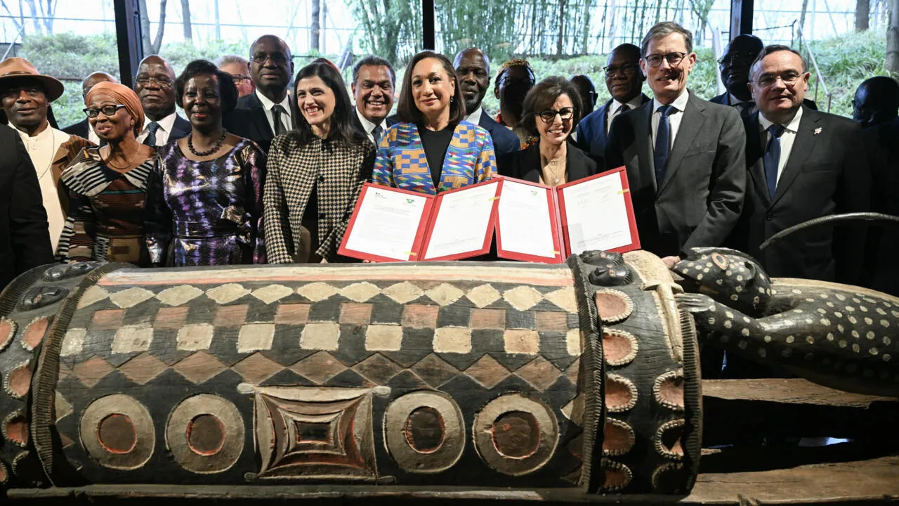 Ivory Coast welcomes 'talking drum', first artifact sent back from France