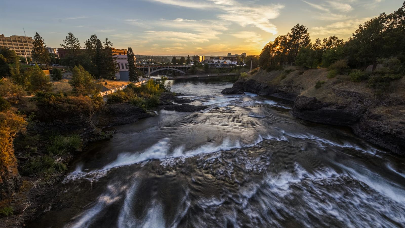 Spokane River canyon at sunset