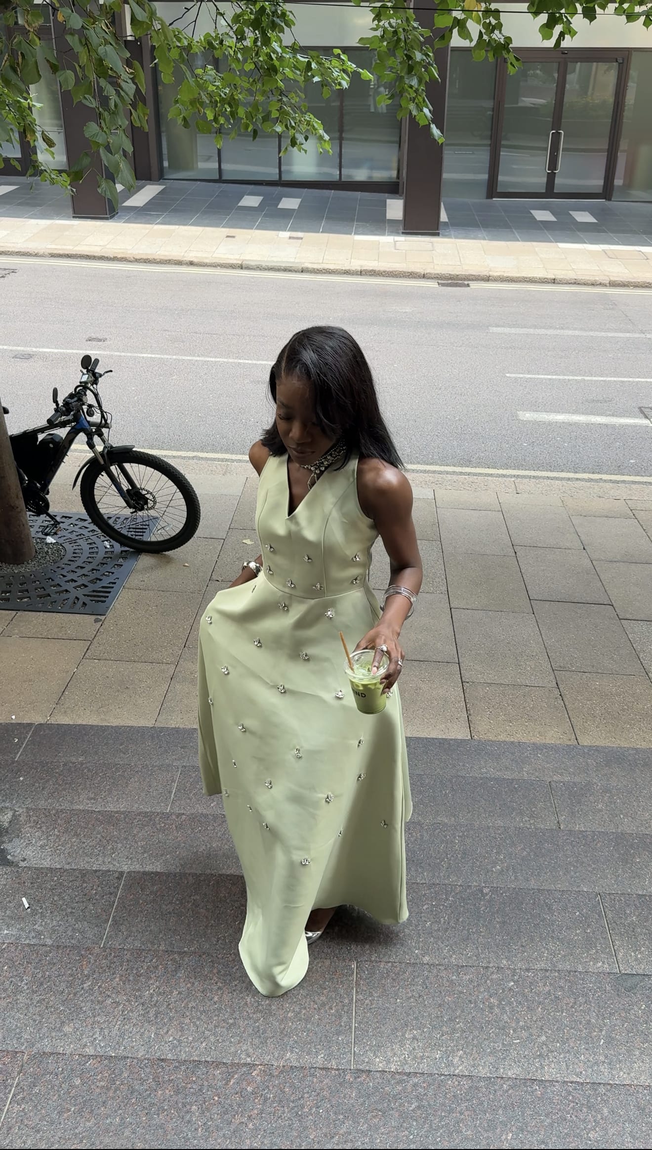 Green embellished dress