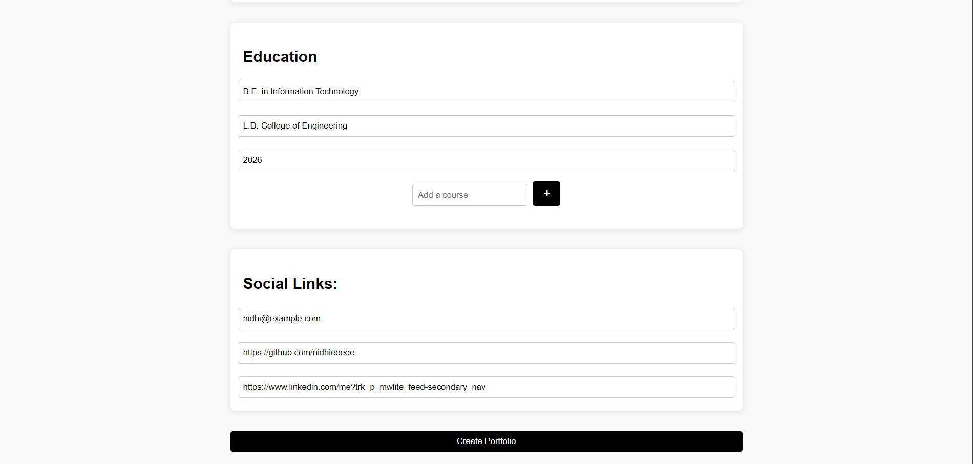 Portfolio Creation Form