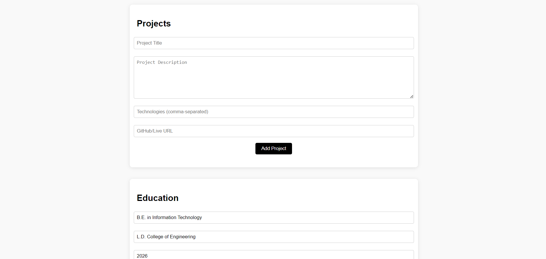 Portfolio Creation Form