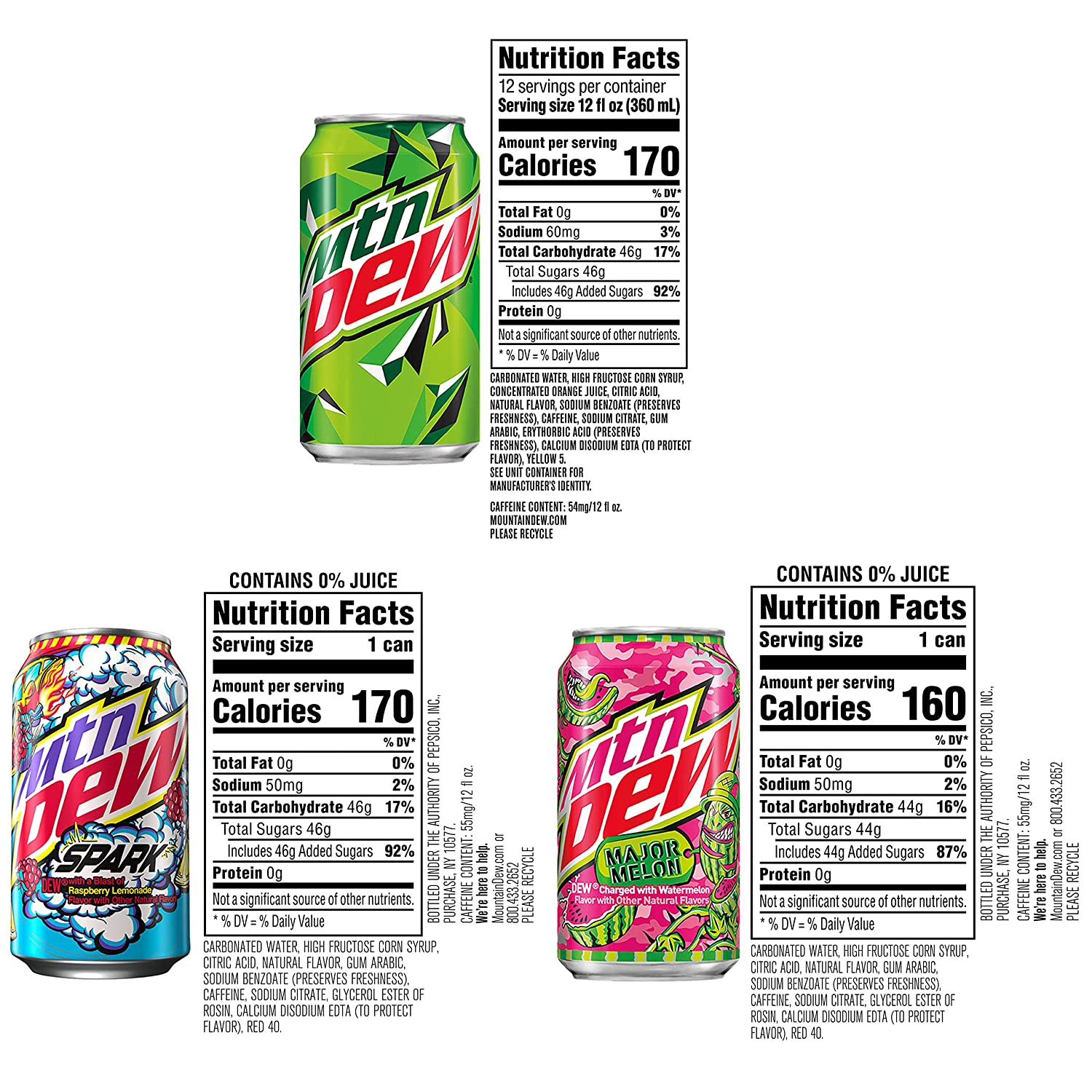 Walmart Exclusive Mountain Dew Spark Variety Pack, Raspberry