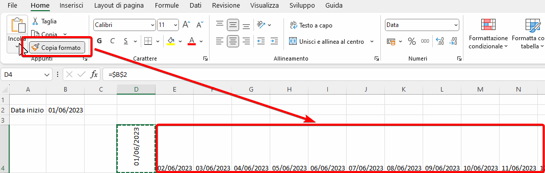 copia incolla formato celle Excel