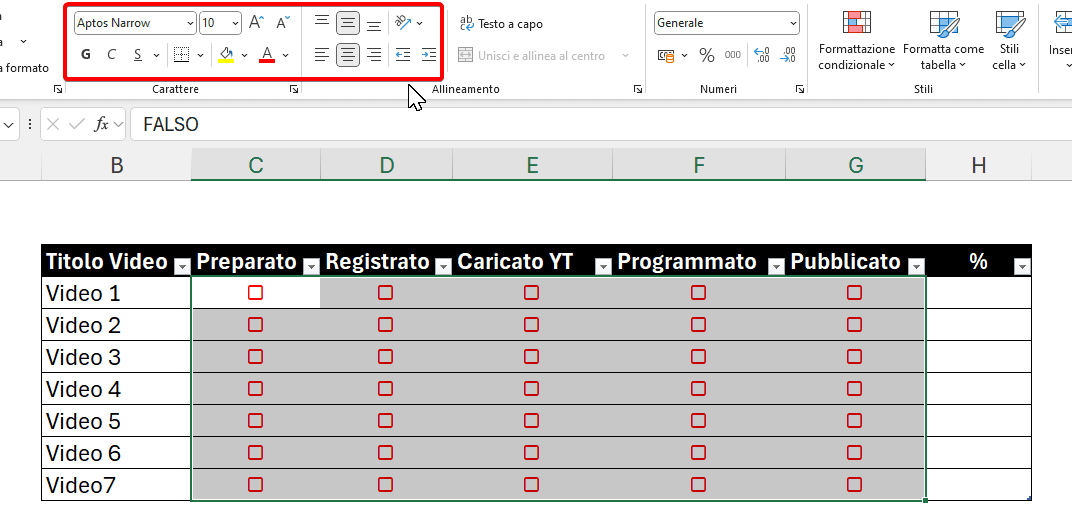 formattare checkbox excel 365 come testo