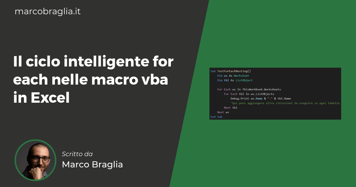 Il ciclo intelligente for each nelle macro vba in Excel