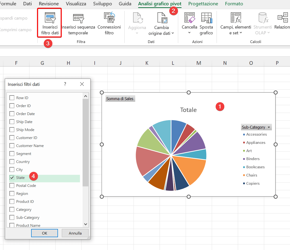 slicers in dashboard Excel, inserire filtro dati interattivo